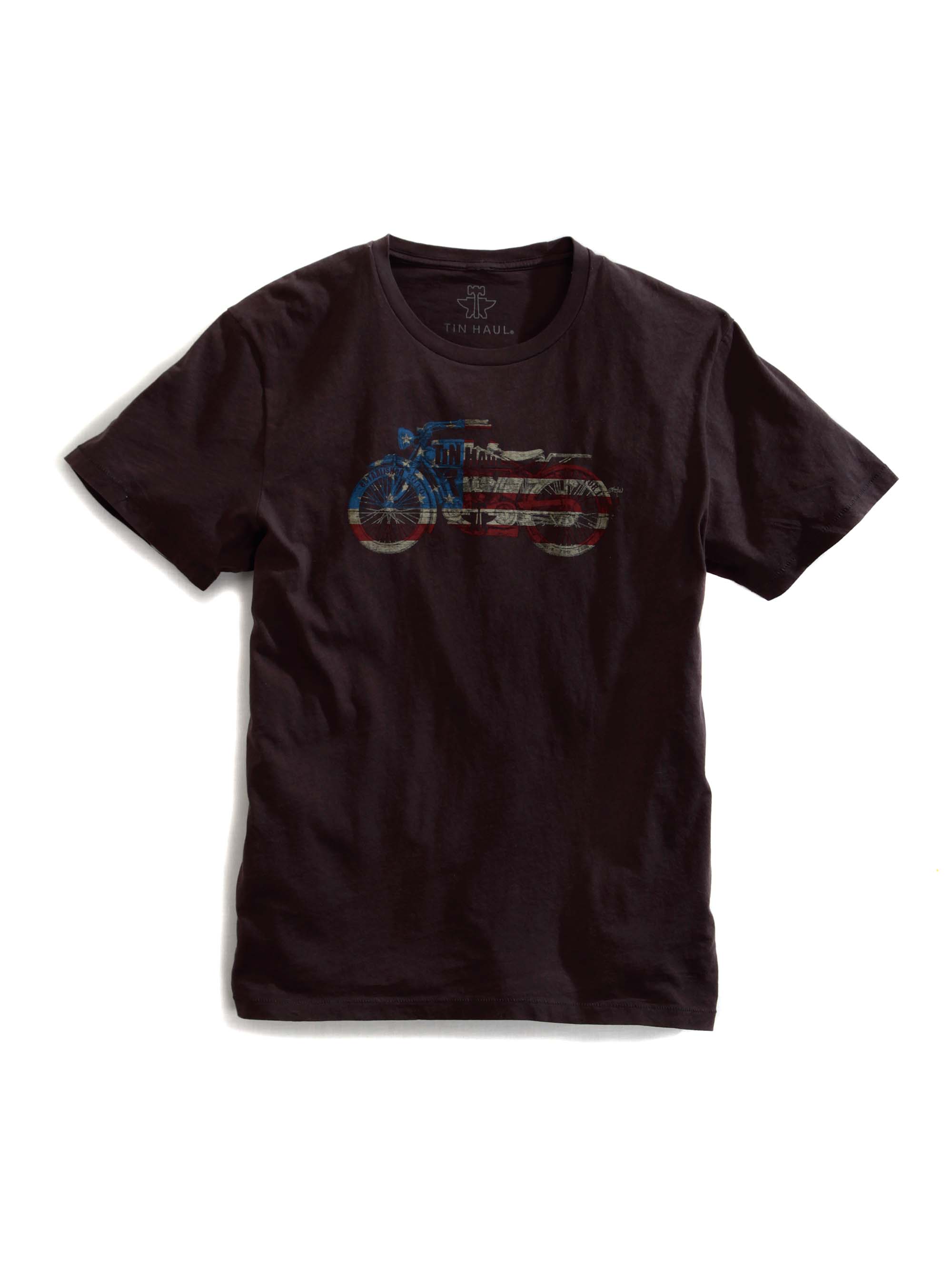 Tin Haul Tee Unisex Black Usa Flag Motorcyle Screen Print