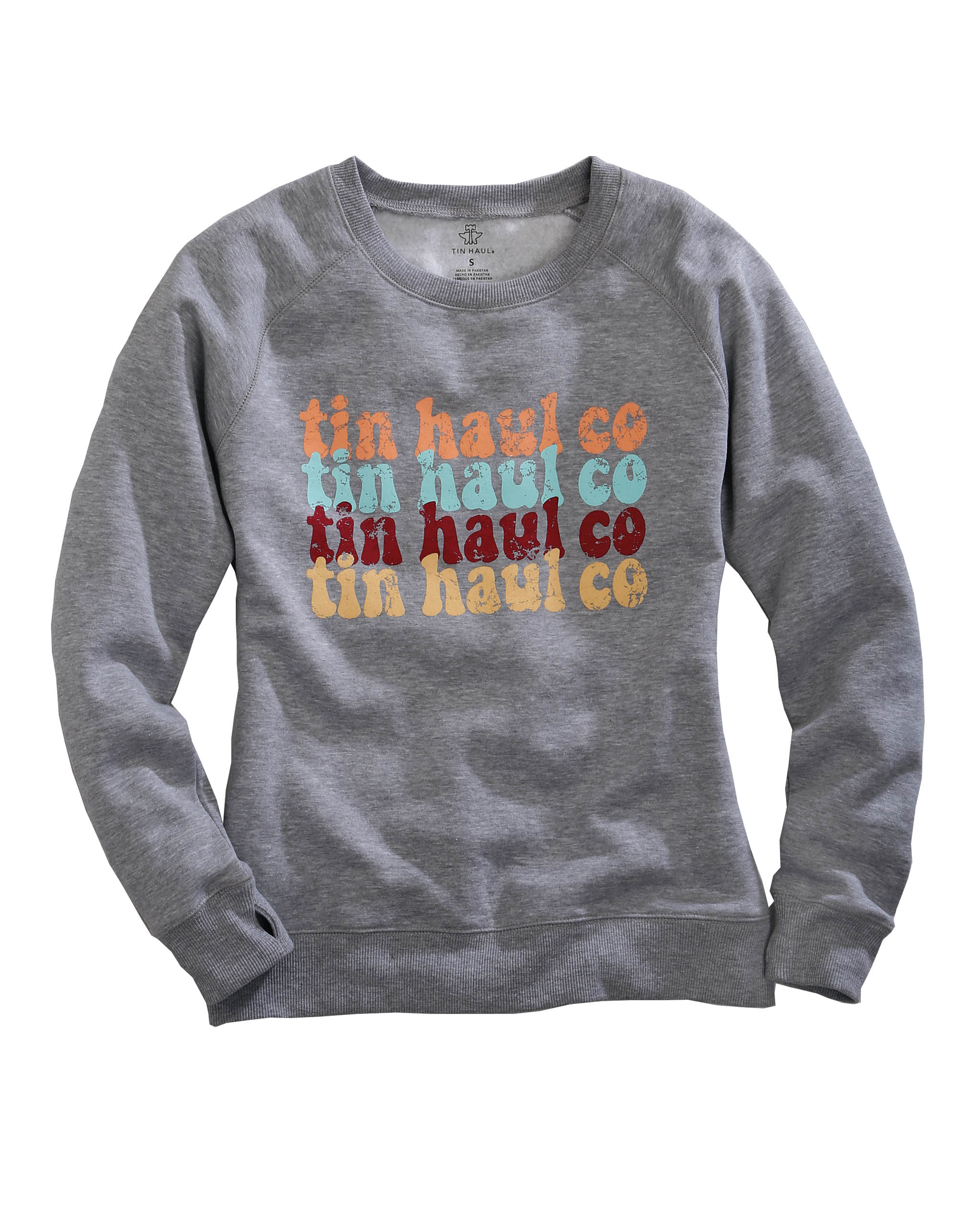 Tin Haul Collection- Sweatshirts Womens Grey Tin Haul Multi Color Print Crew Neck