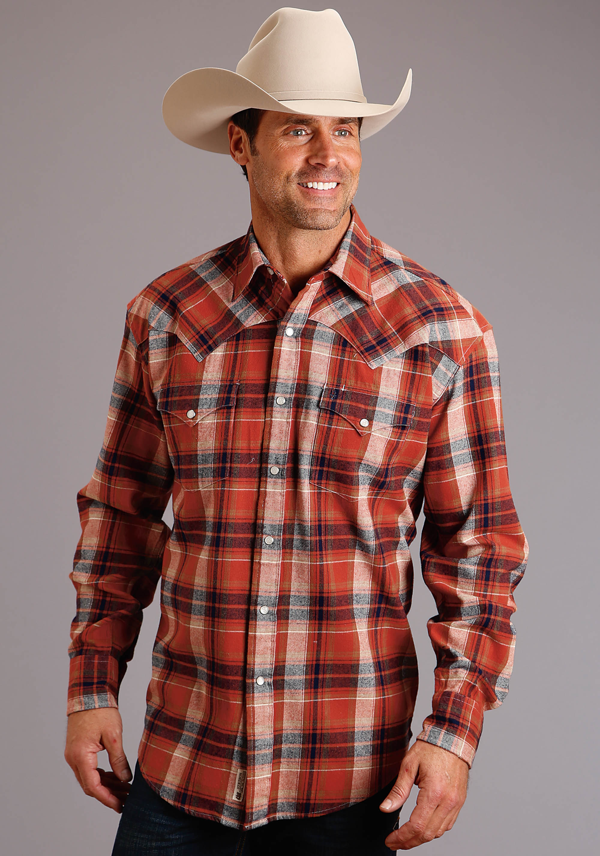 Brushed Twill Plaid Shirt Mens Orange 1332 Brushed Twill