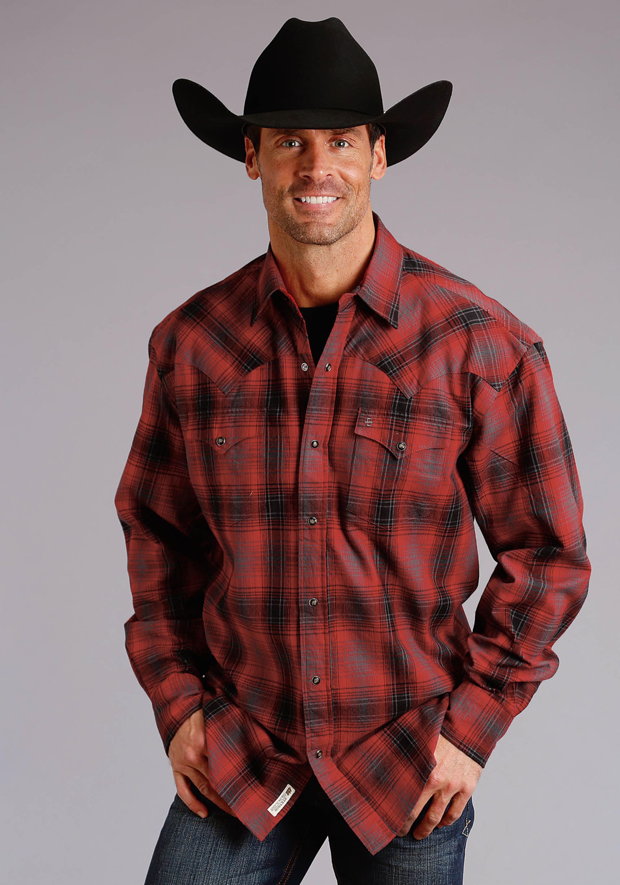 Flannel Western Shirt In Red Plaid Mens 031 Brushed Twill Red/blk Plaid