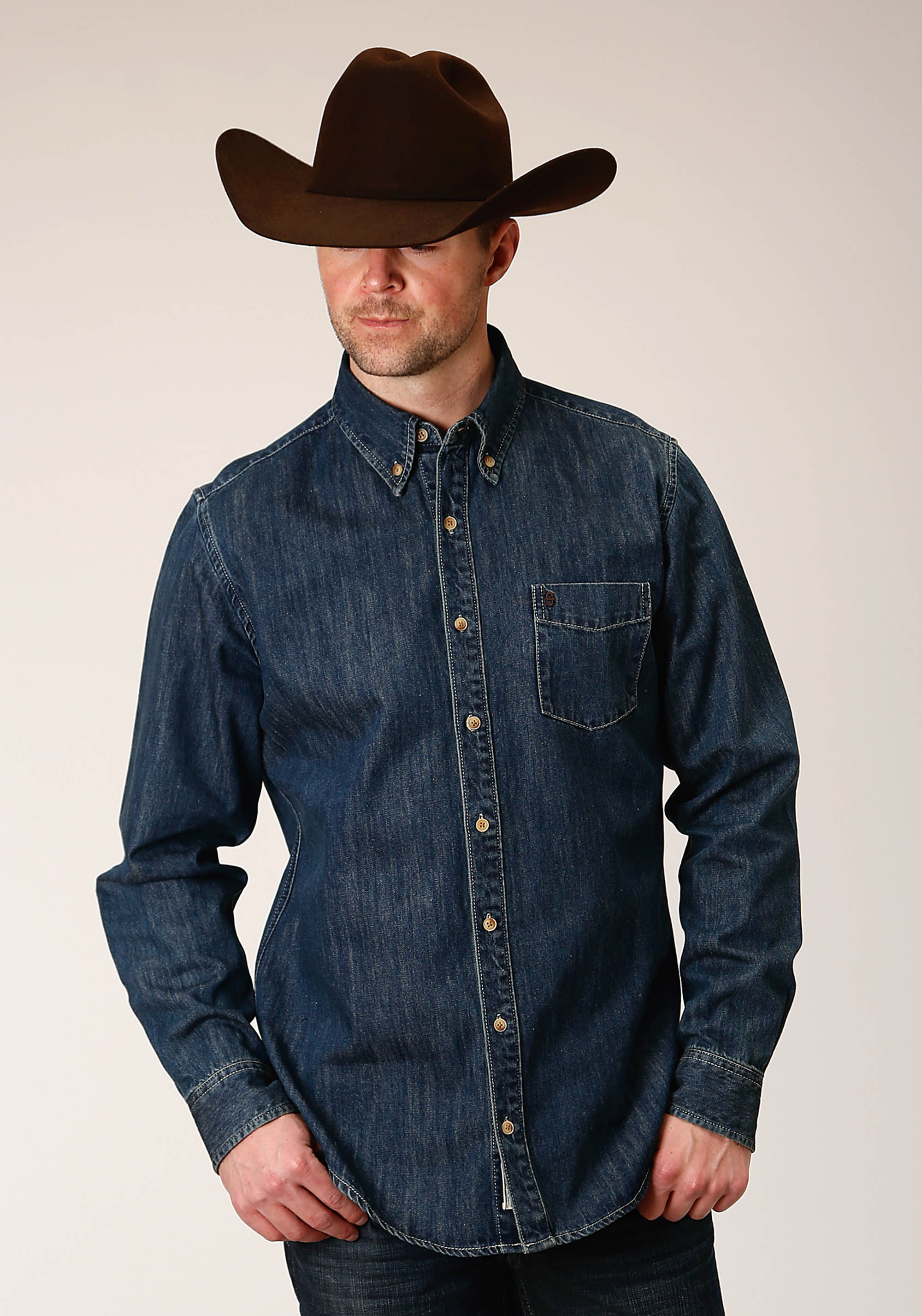 Stetson Men’s Collection- Original Rugged Mens Med Blue Denim Button Shirt