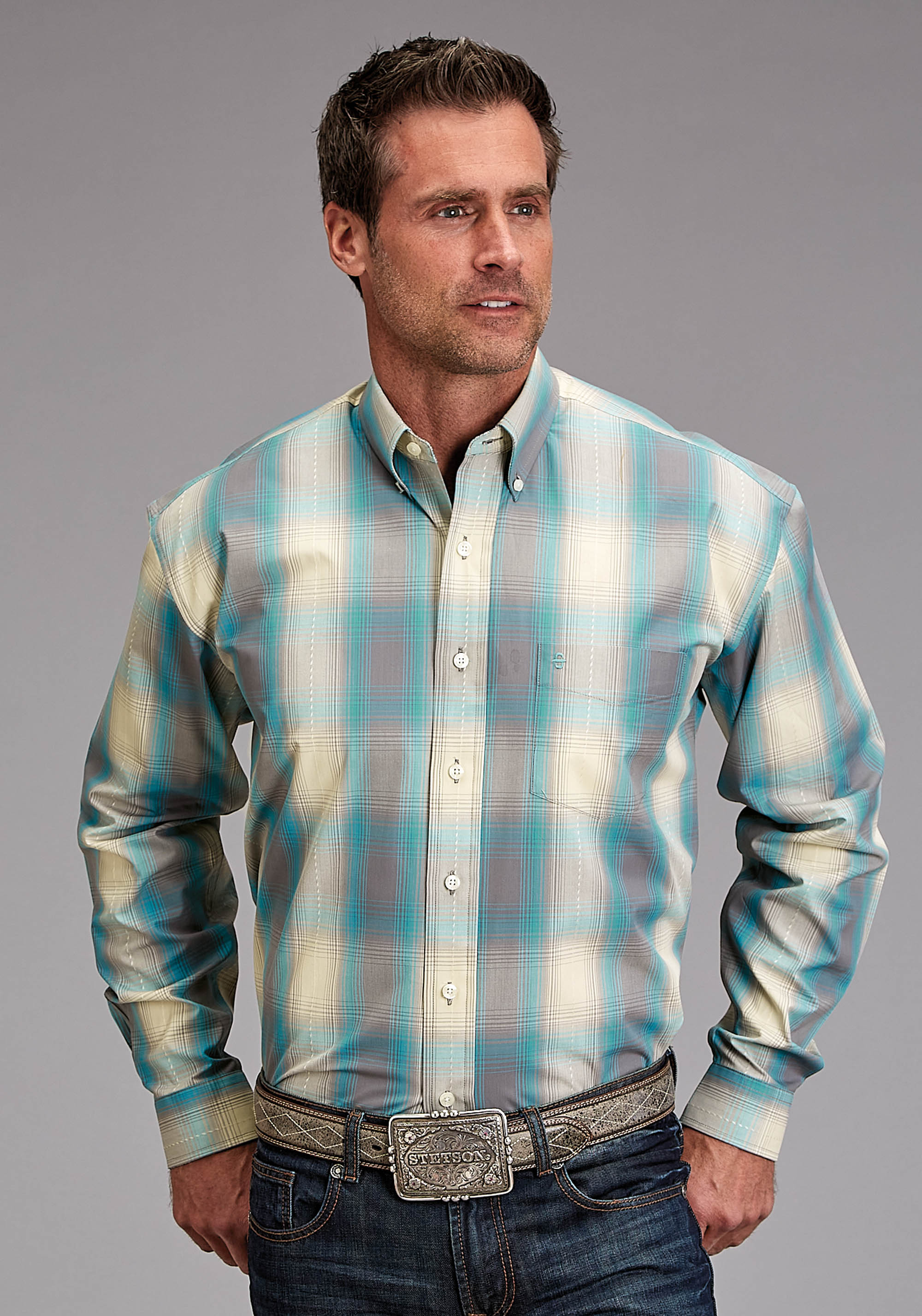 Stetson Men’s Collection- Spring Iii Mens 1927 Turquoise Smoke Plaid