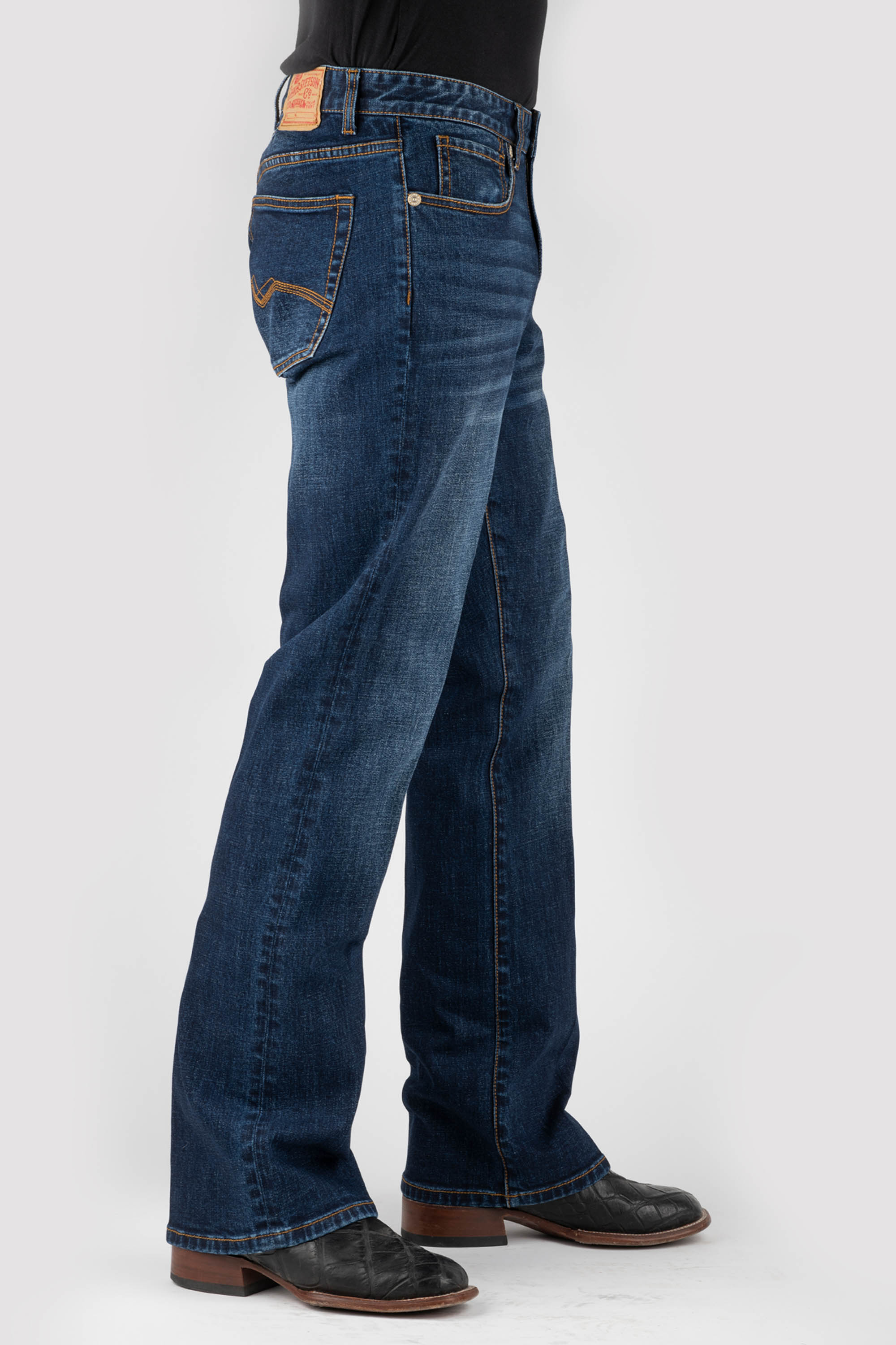 Stetson Men’s Jean – 1015 Rocker Stretch Fit Mens Blue Double Emb ‘v” Embroidred Back Pkt