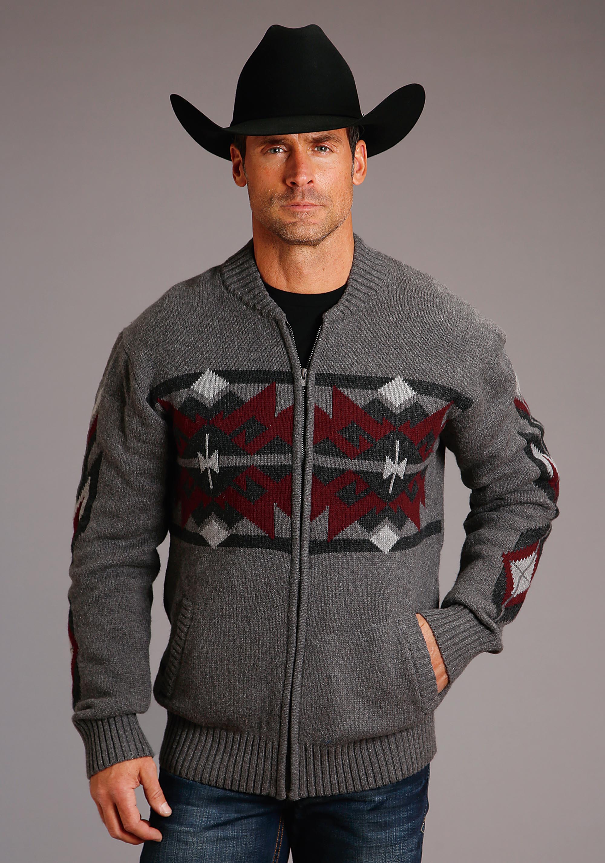 Grey Aztec Cardigan Mens Grey 00907 Wool Blend Heather Knit Cardigan