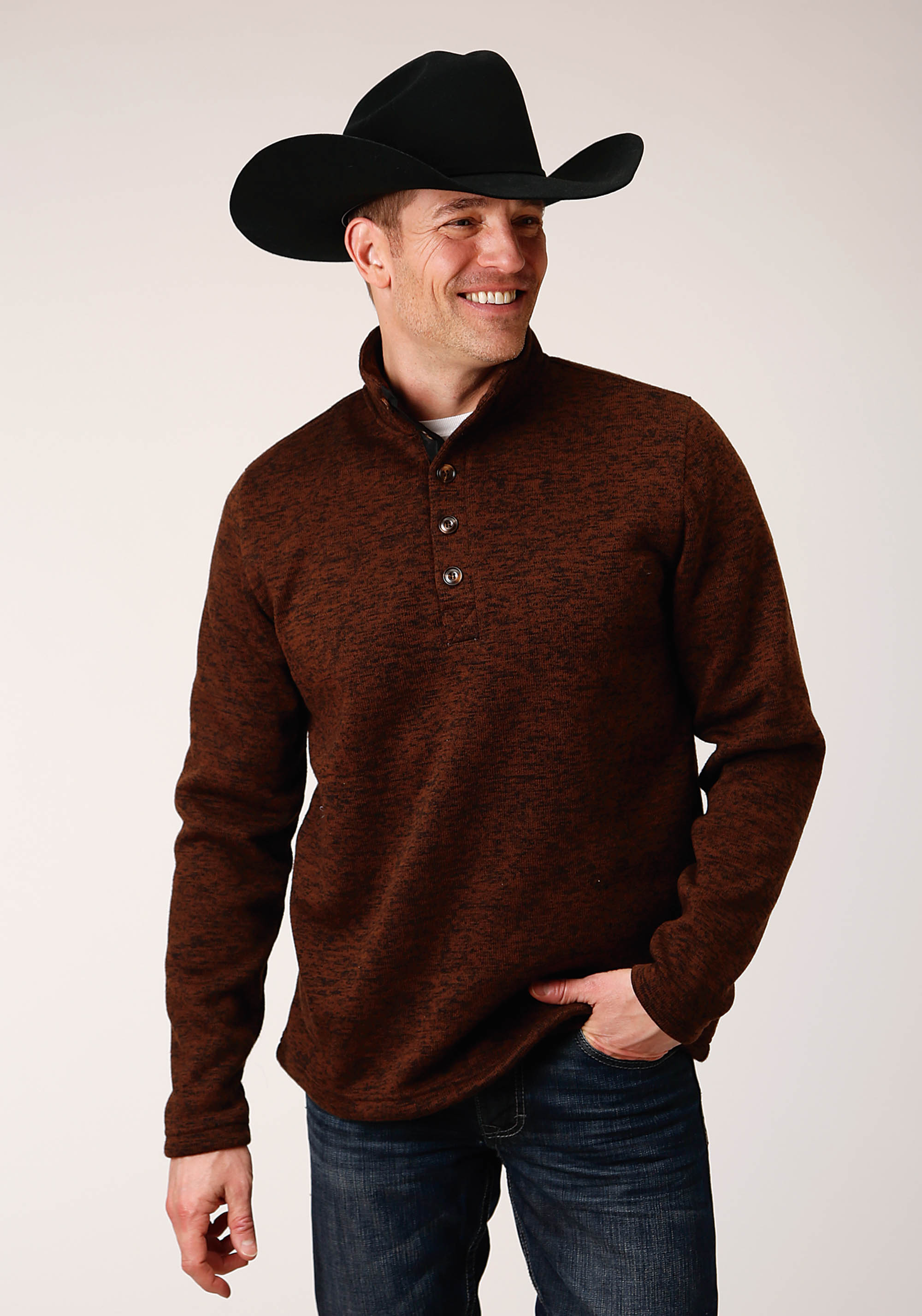 Stetson Men’s Collection – Original Rugged Mens Brown 1355 Bonded Sweater Knit Pullover-brn