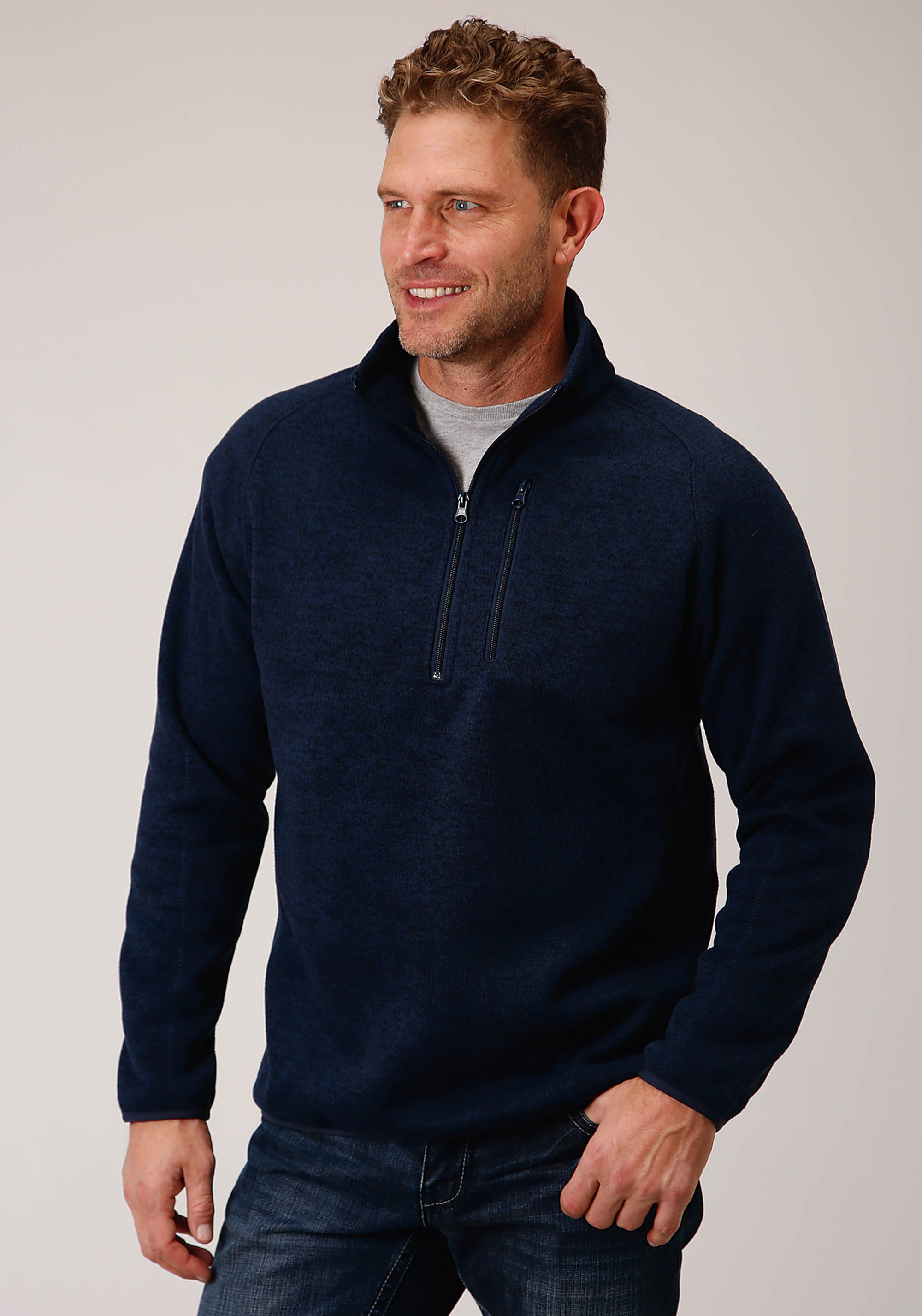 Blue Knit Pullover Mens Navy 00543 Bonded Sweater Knit Pullover