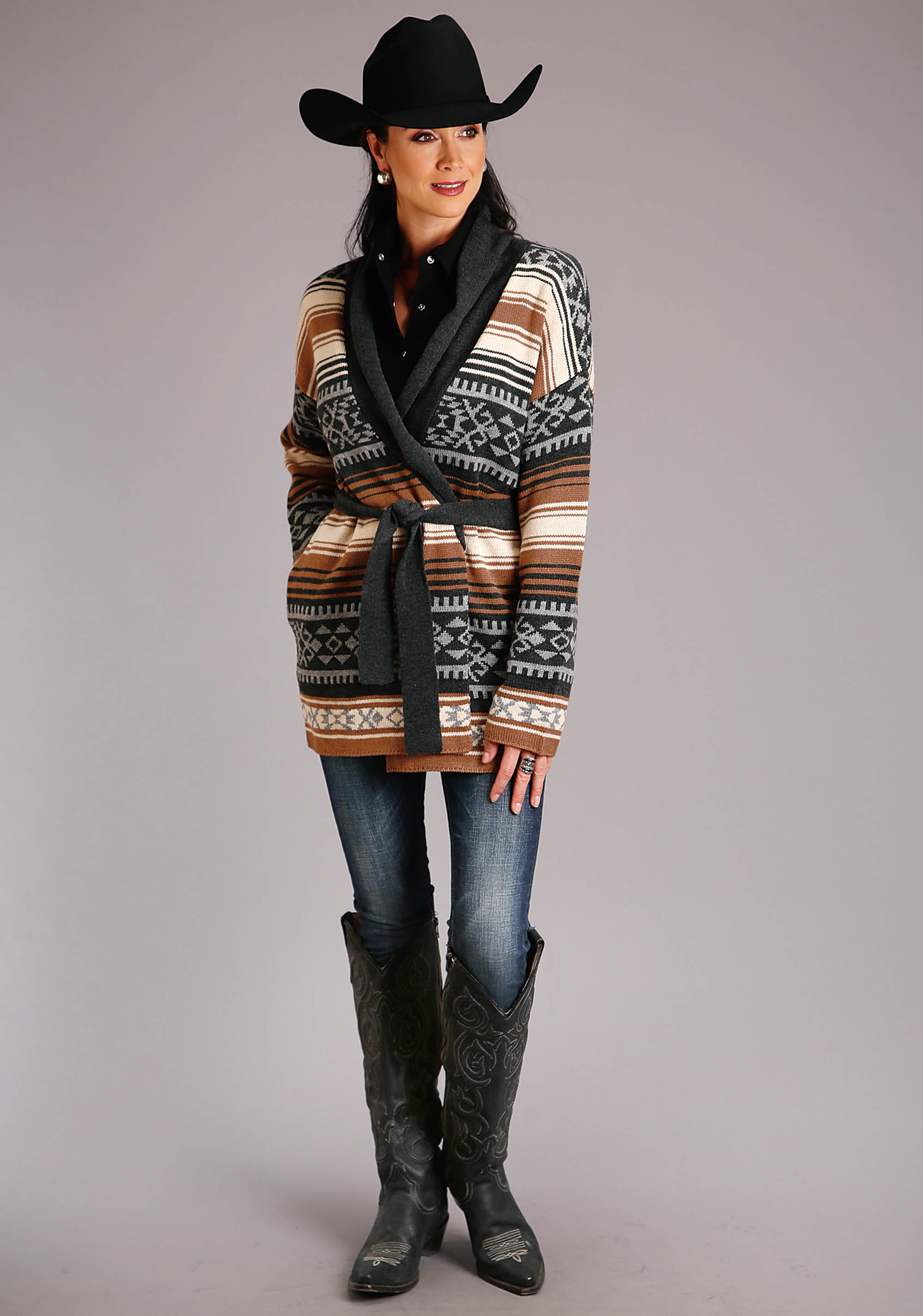 Brown Serape Belted Cardigan Womens 1322 Brown Serape Cardigan Sweater