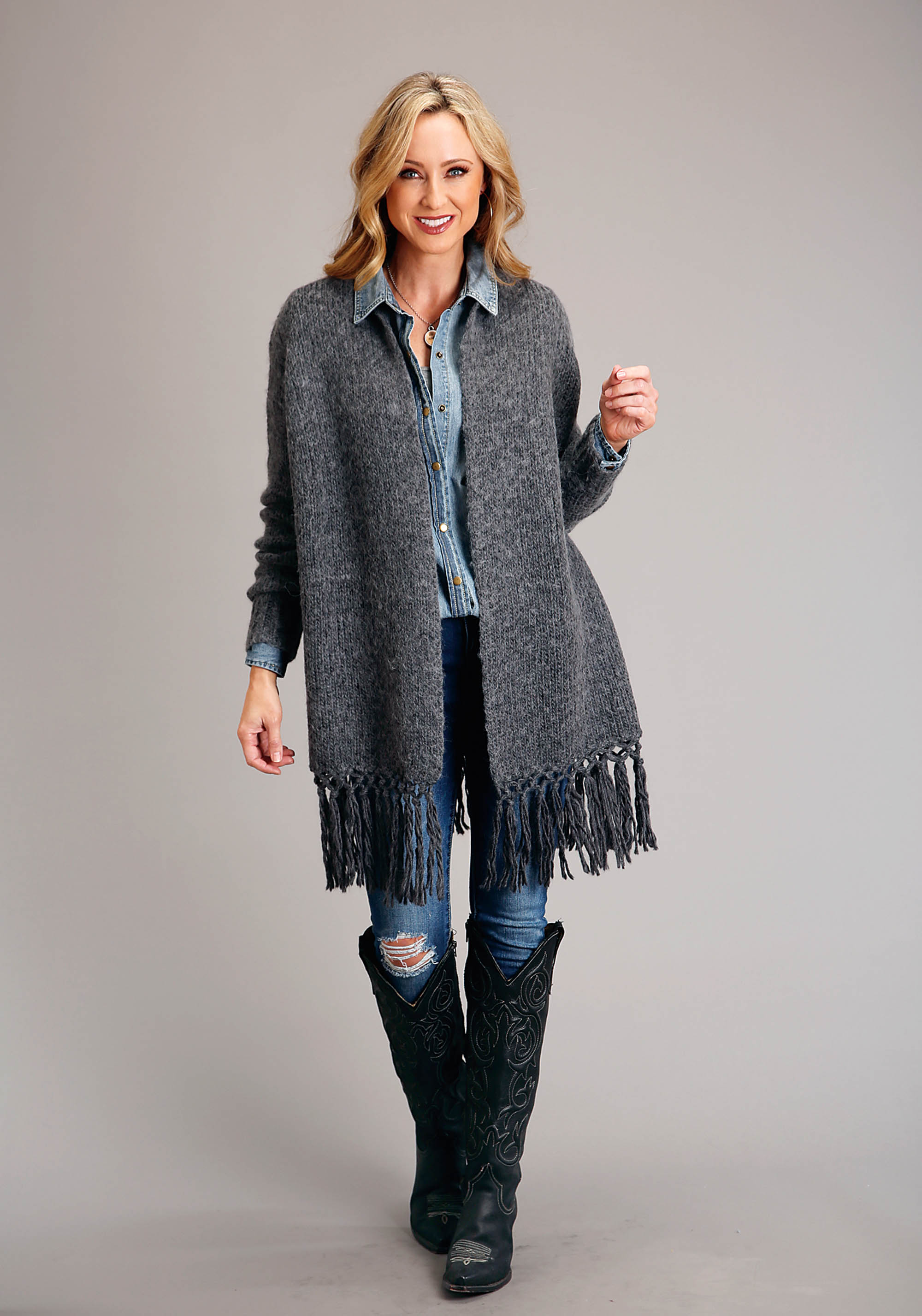 Stetson Women’s Collection- Fall Ii Womens 1796 Charcoal Heather Grey Cardigan