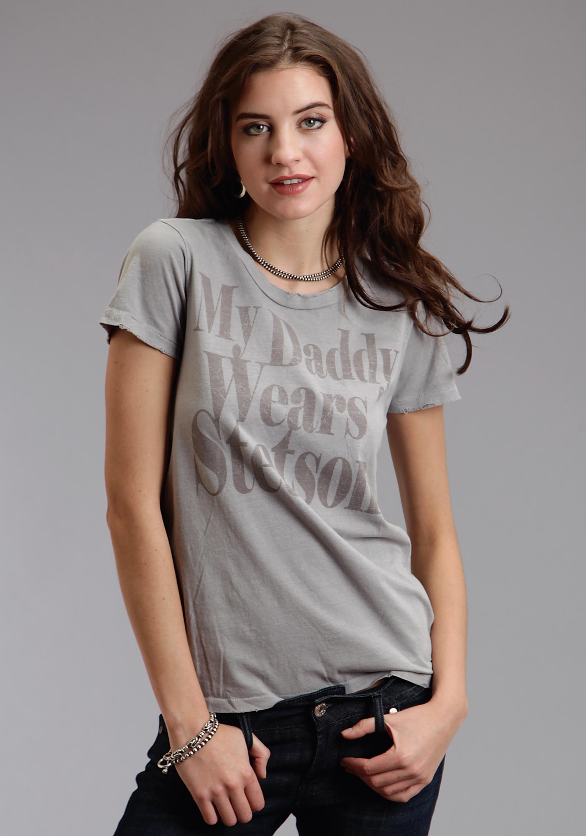 Stetson Ladies Collection-t-shirt Womens Grey My Daddy Wears An Stetson