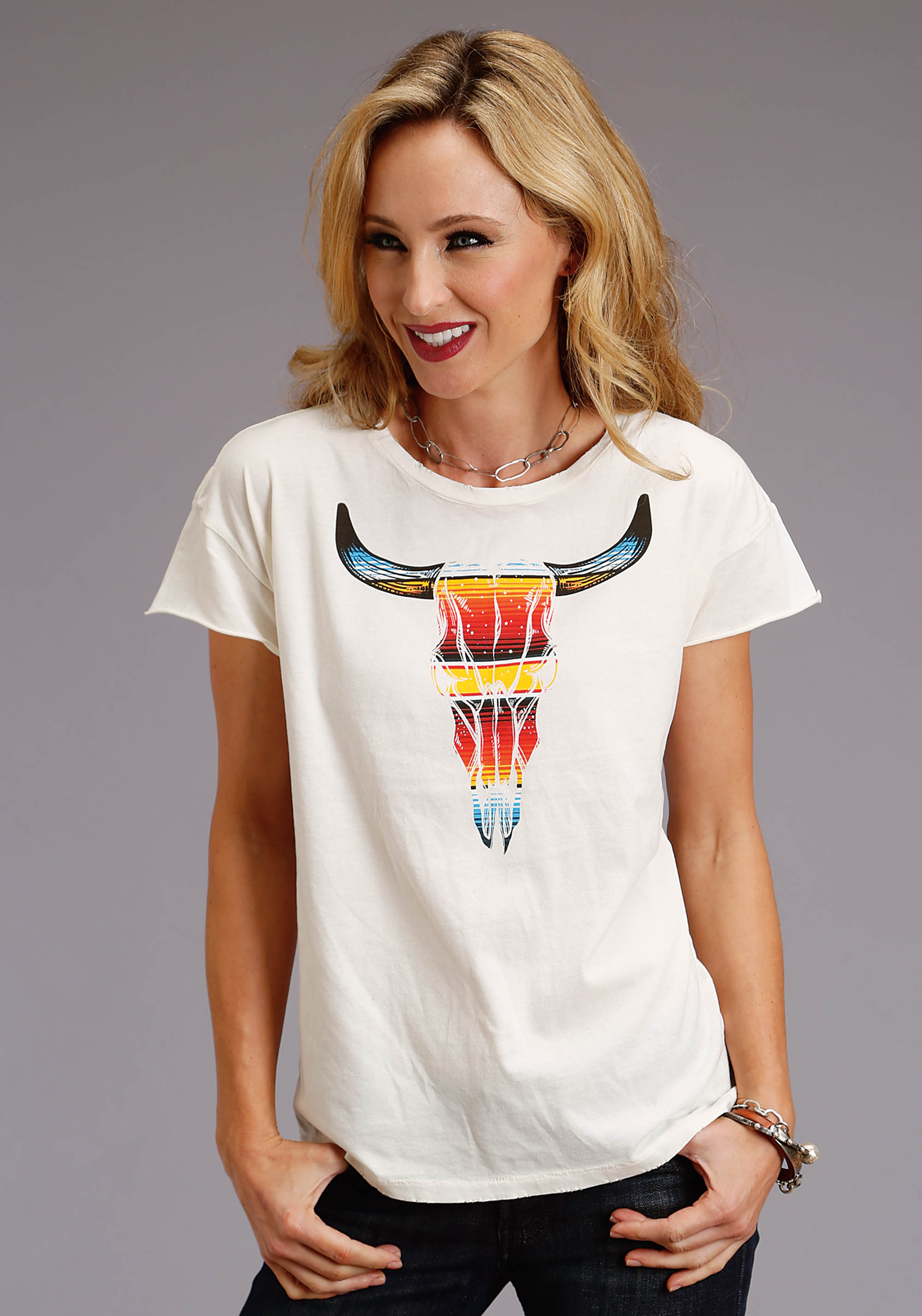 Stetson Ladies Collection Womens White Serape Longhorn Skull