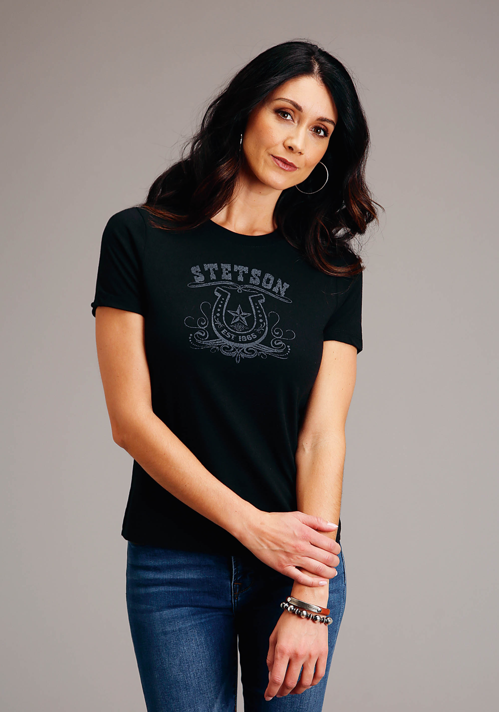 Stetson Women’s T-shirts Womens Black Stetson Horseshoe Screen Print