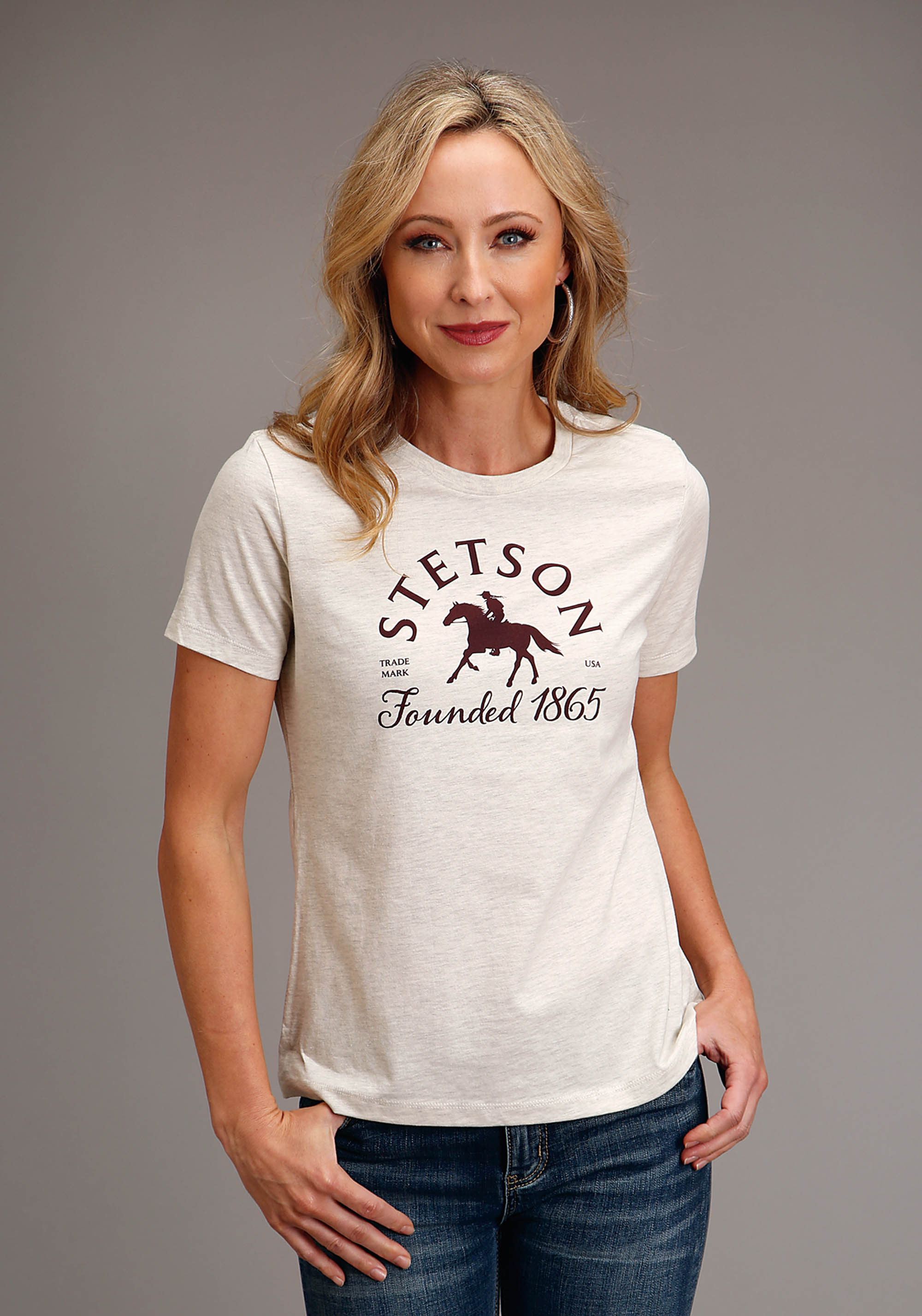 Stetson Women’s T-shirts Womens Natural Stetson Gilr Horse Rider Screen Print