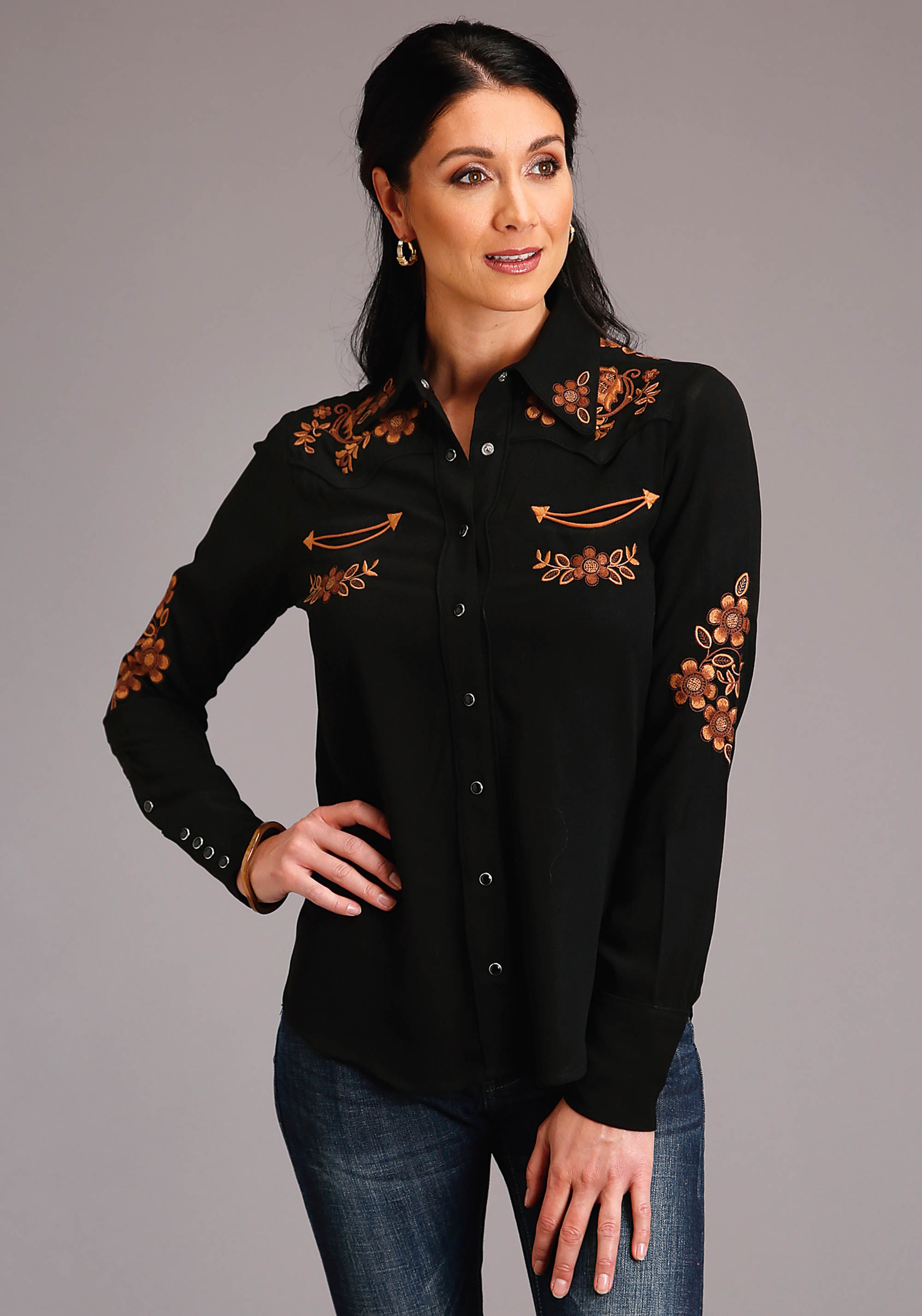 11-050-0565-6031-bl Womens 1246 Black Rayon Crepe Ls Blouse