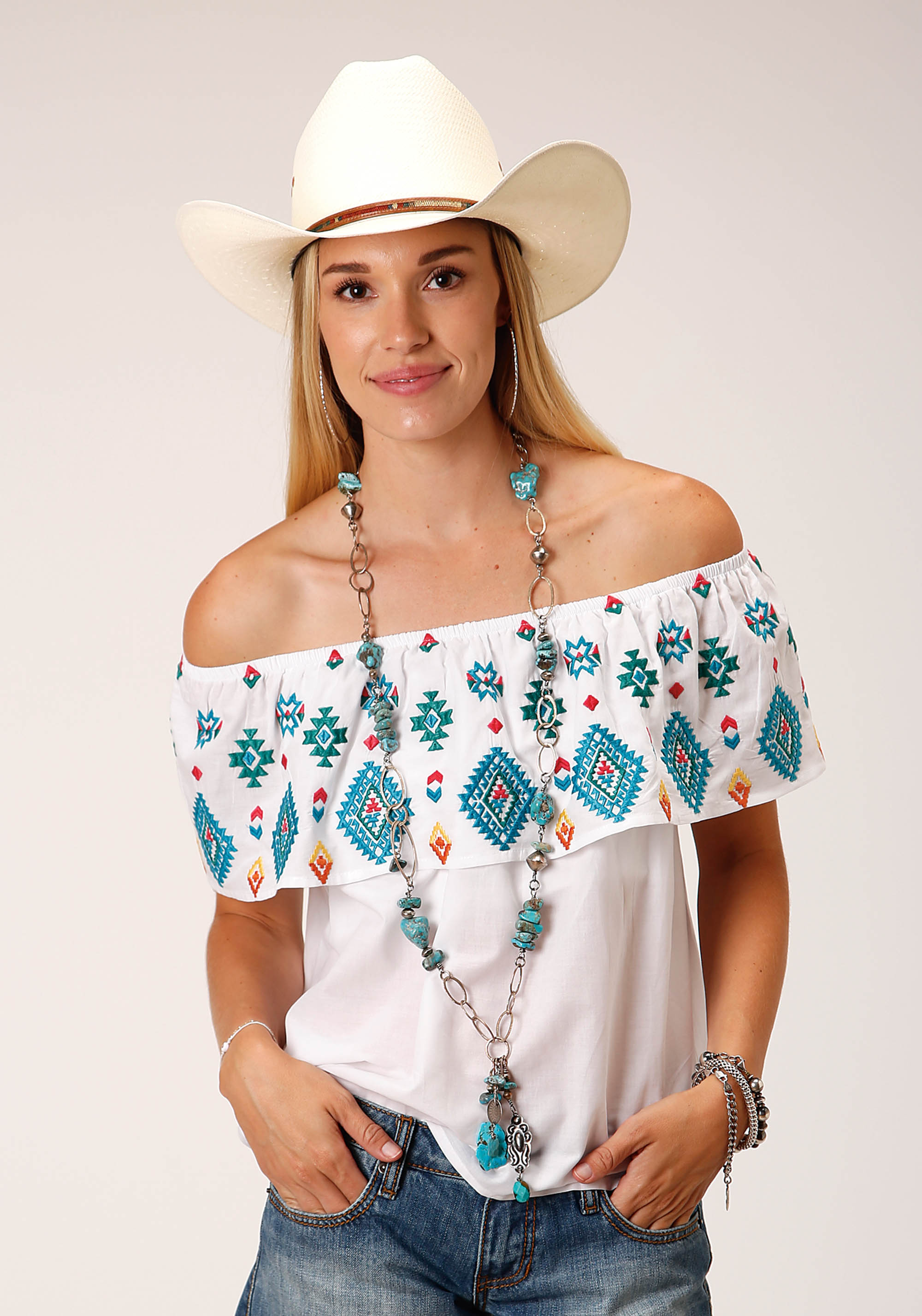 Stetson Women’s Collection- Summer Ii Womens White 1645 Bright Schiflli Emb Cotton Lawn