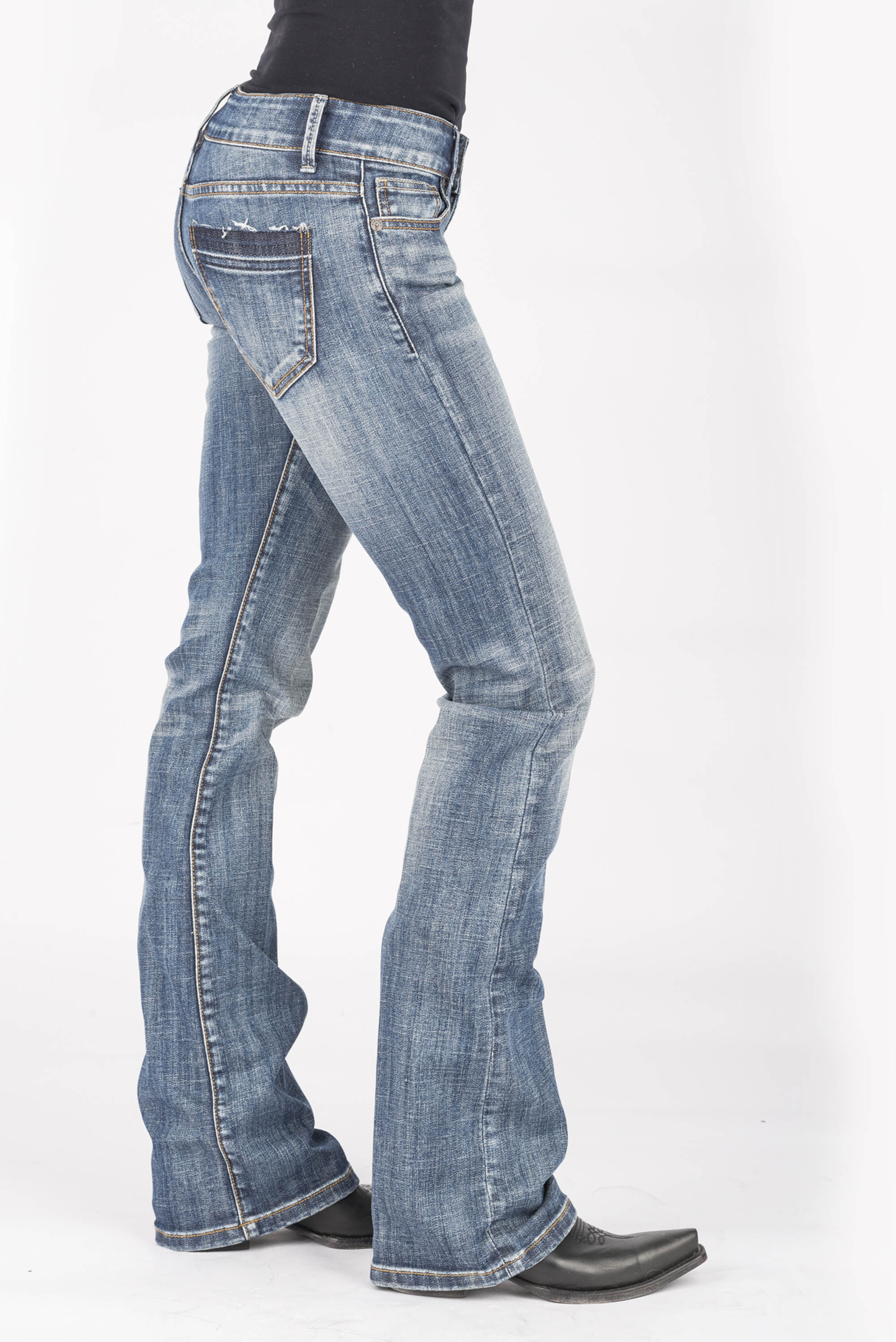 Stetson Ladies Jeans- 818 Contemporary Styling Womens Blue Raw Unfinished Back Pocket Opening Ows