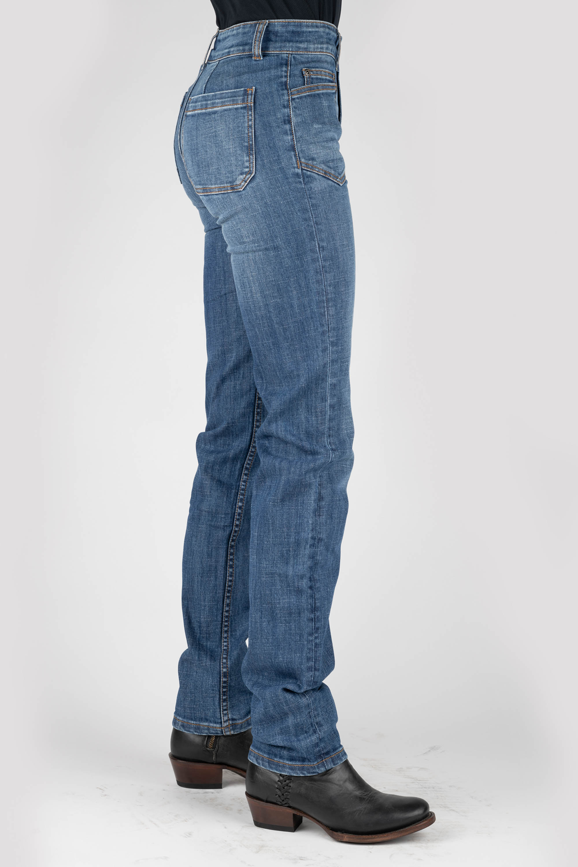 Stetson Women’s Jean- 915 High Rise Straight Fit Womens Blue Big Back Pkts Ows