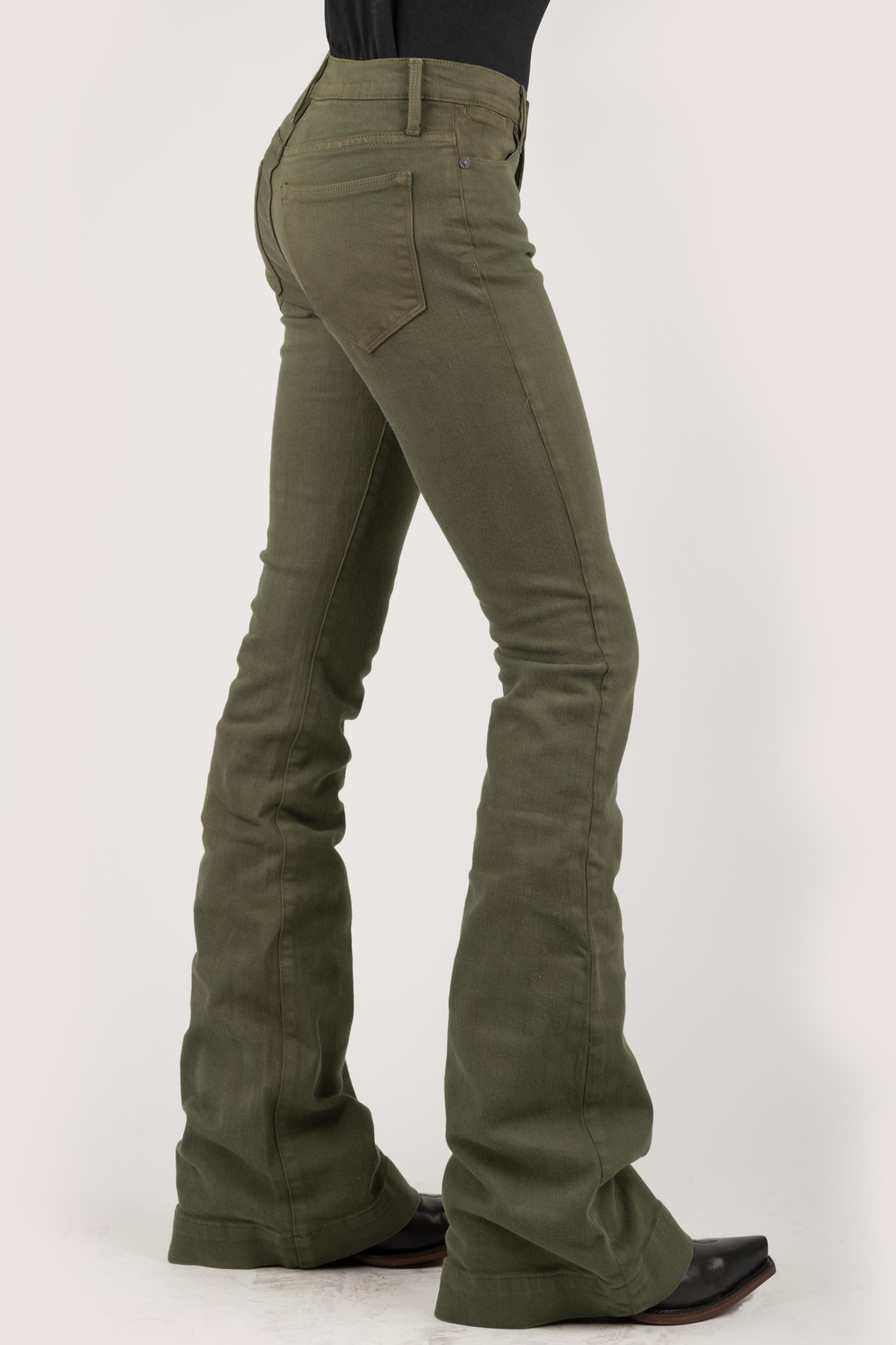 Stetson Women’s Jean- 921 High Waist Flare Fit Womens Olive Front Yoke Jean Plain Back Pkts Ows