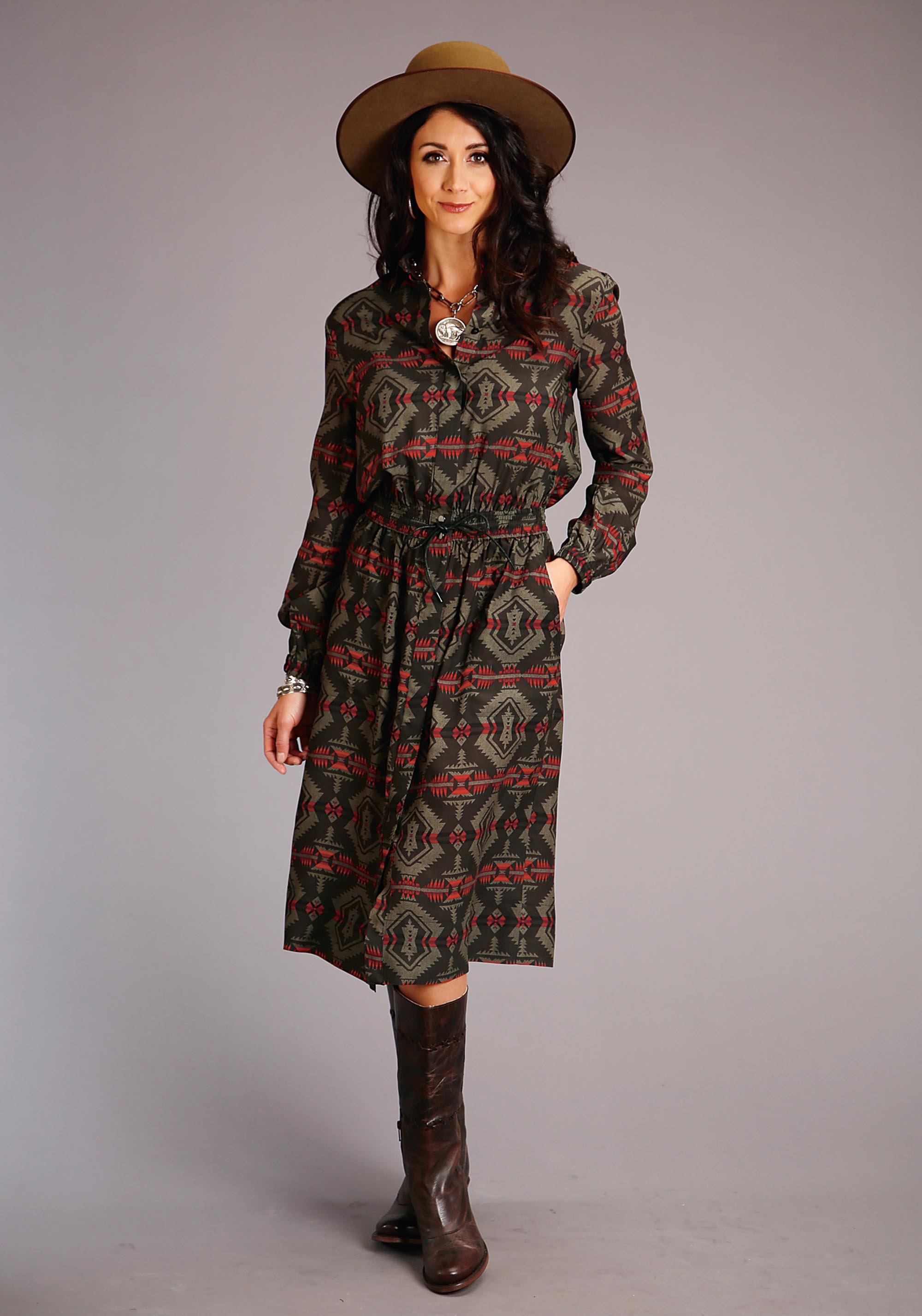 Stetson Women’s Collection- Fall Iii Womens Brown 00873 Rayon Challis Blanket Prt Dress