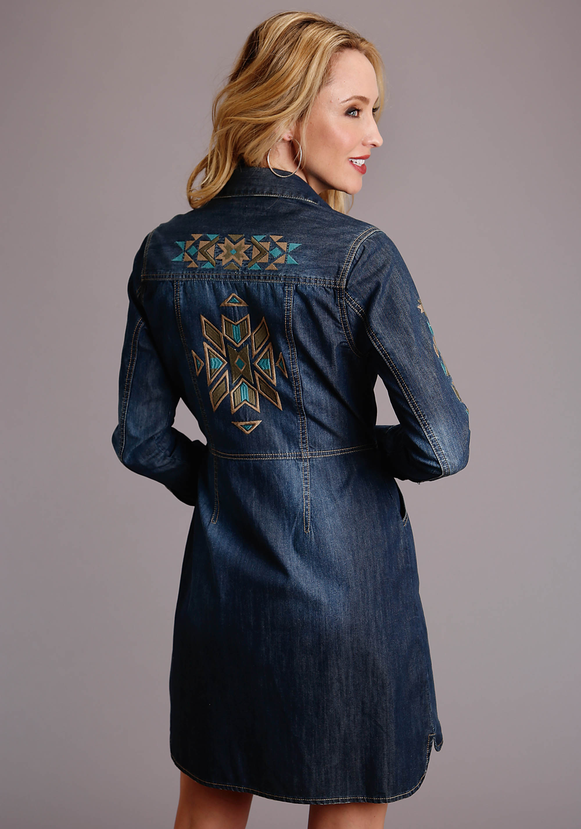 Stetson Women’s Collection- Fall Iii Womens Blue Dk Denim Shirt Dress Snap Frnt