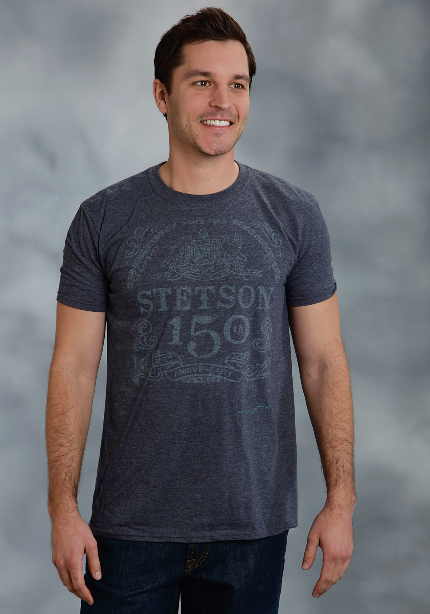 Stetson Men’s T-shirt Unisex Blue Heathered Navy 150th Anniversay Tee