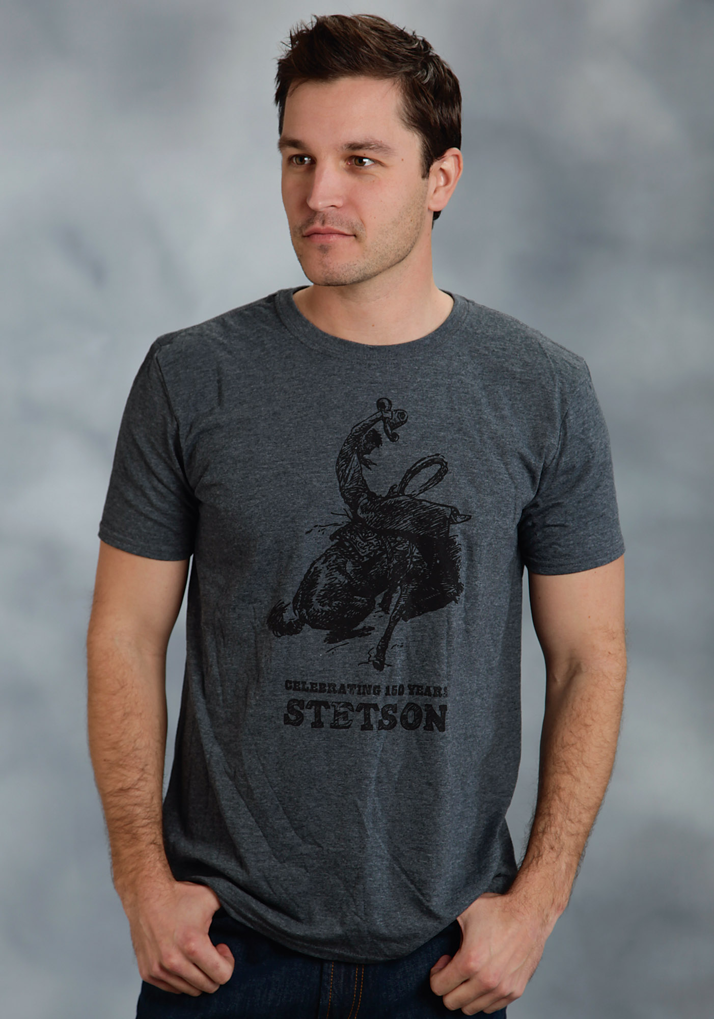 Stetson Men’s T-shirt Unisex Heathered Grey Pencil Drawing