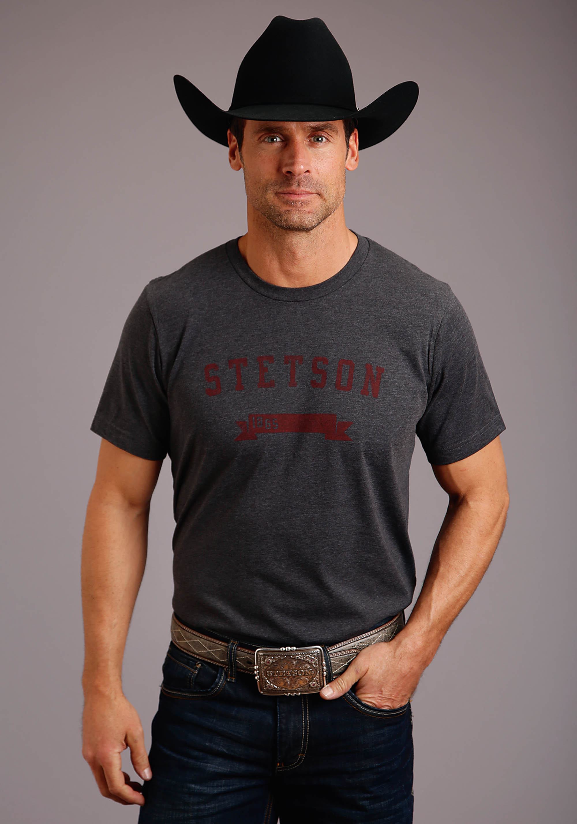 Stetson Men’s Collection- T-shirts Unisex Grey Stetson Est 1865 Screen Print