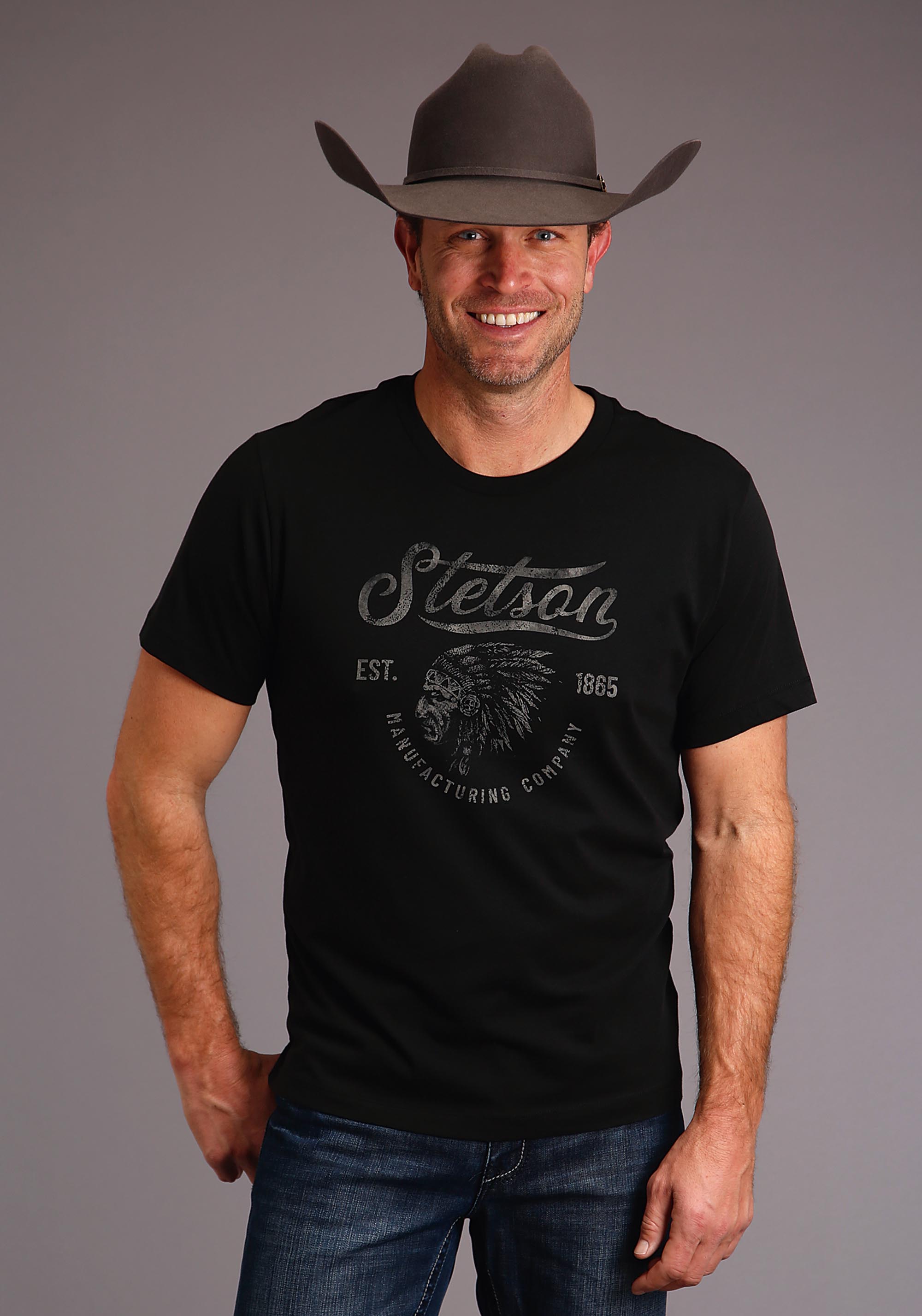 Stetson Men’s Collection- T-shirts Unisex Black Stetson Indian Head Screen Print