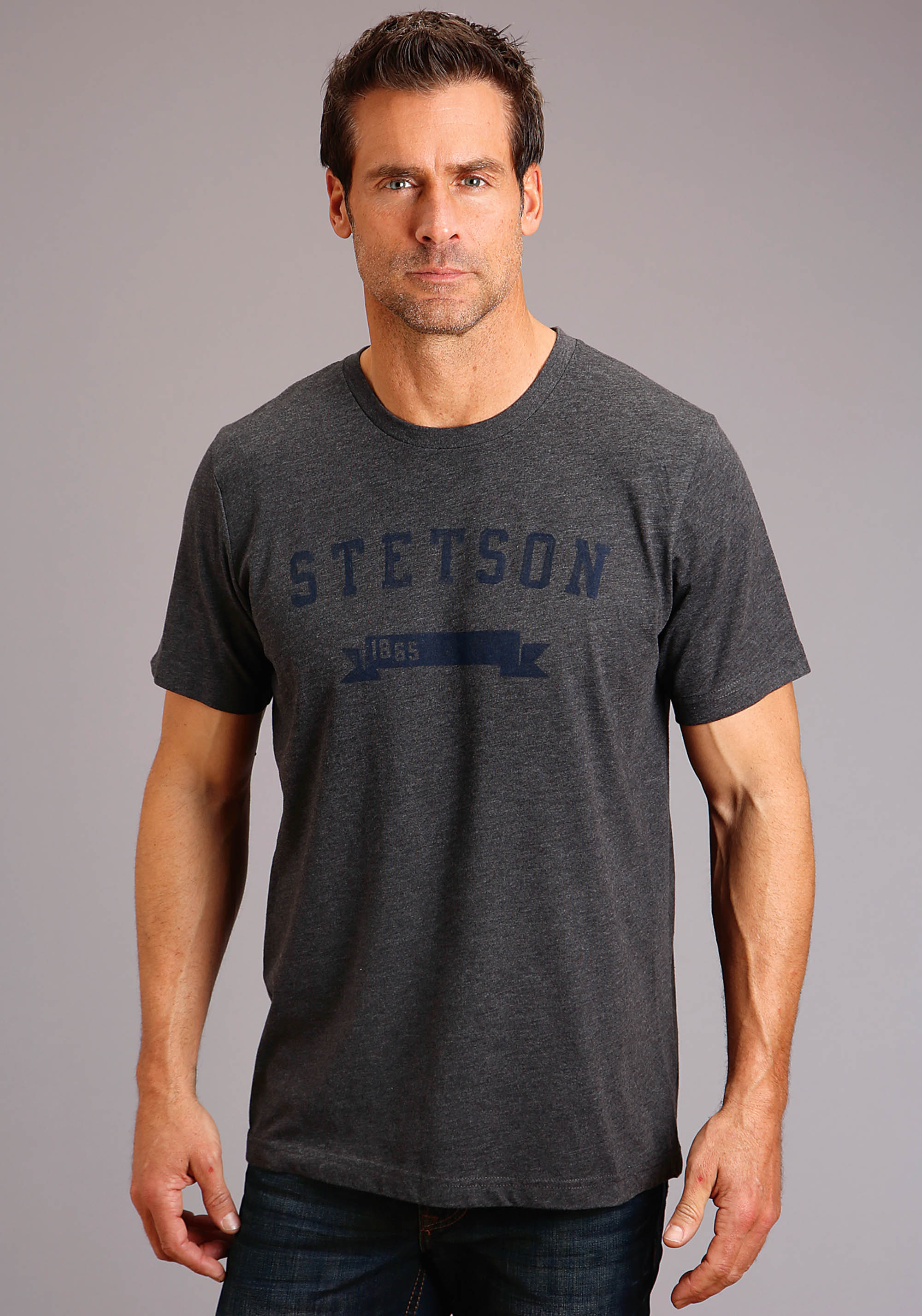 Stetson Men’s Collection- T-shirt Unisex Grey Stetson Banner 1865 Screen Print