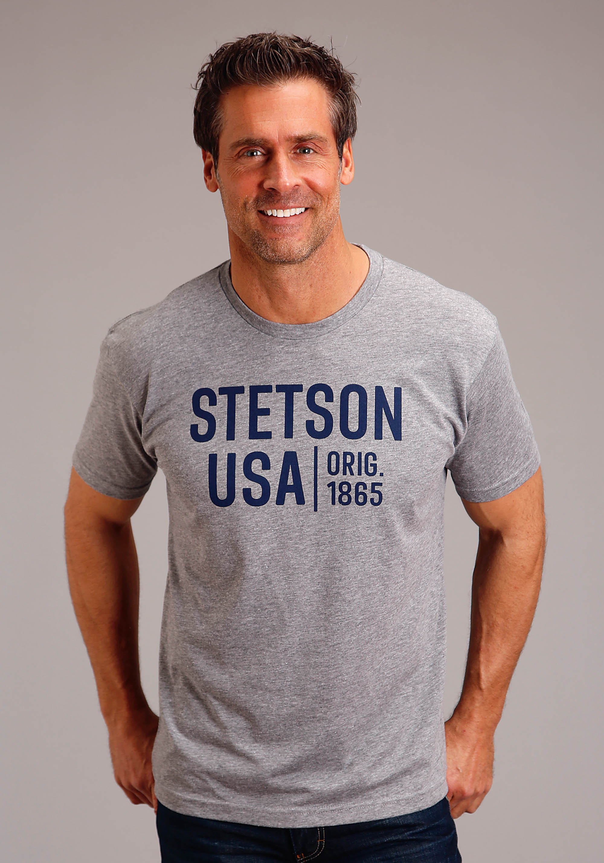 Stetson Men’s T-shirts Unisex Grey Stetson Usa Est 1865 Screen Print