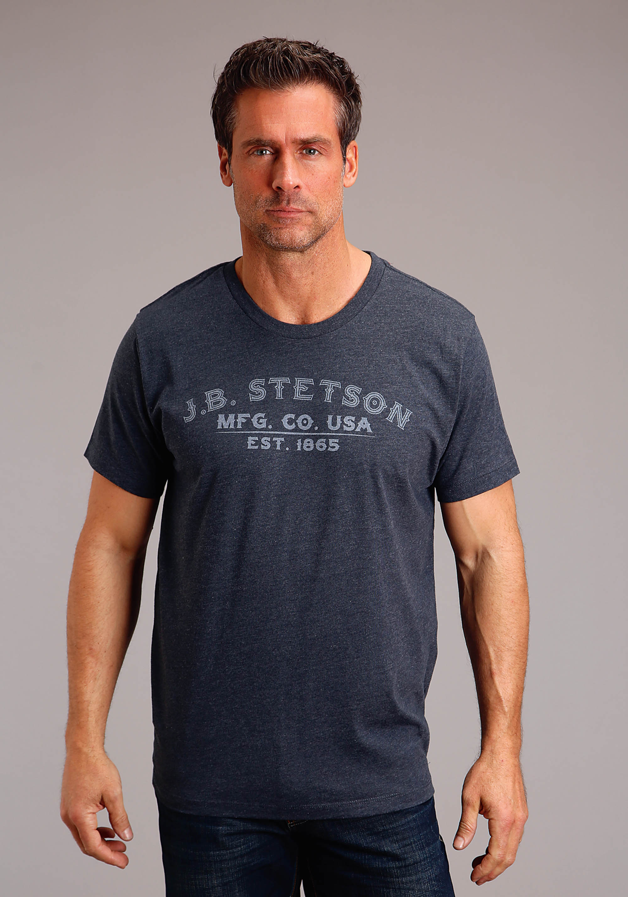 Stetson Men’s T-shirts Unisex Navy Jb Stetson Mfg Co Usa Screen Print