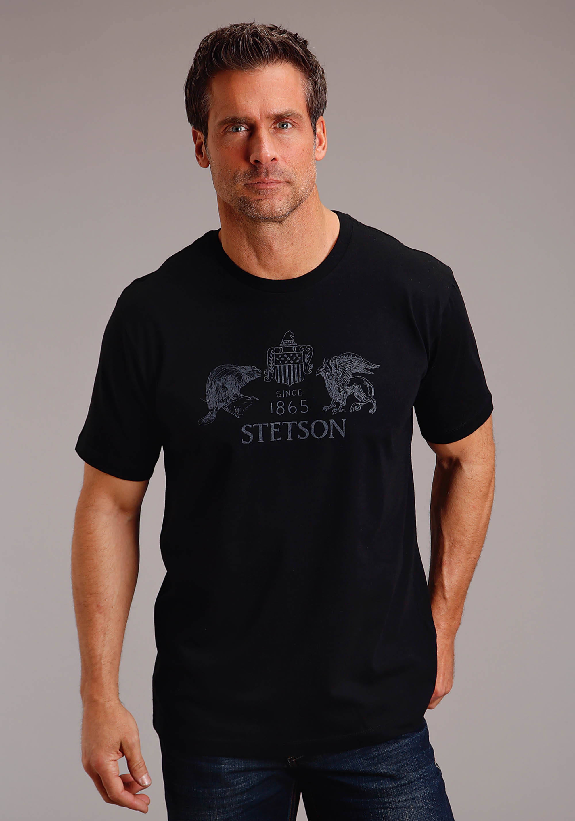 Stetson Men’s T-shirts Unisex Black Stetson Beaver And Eagle Drawing