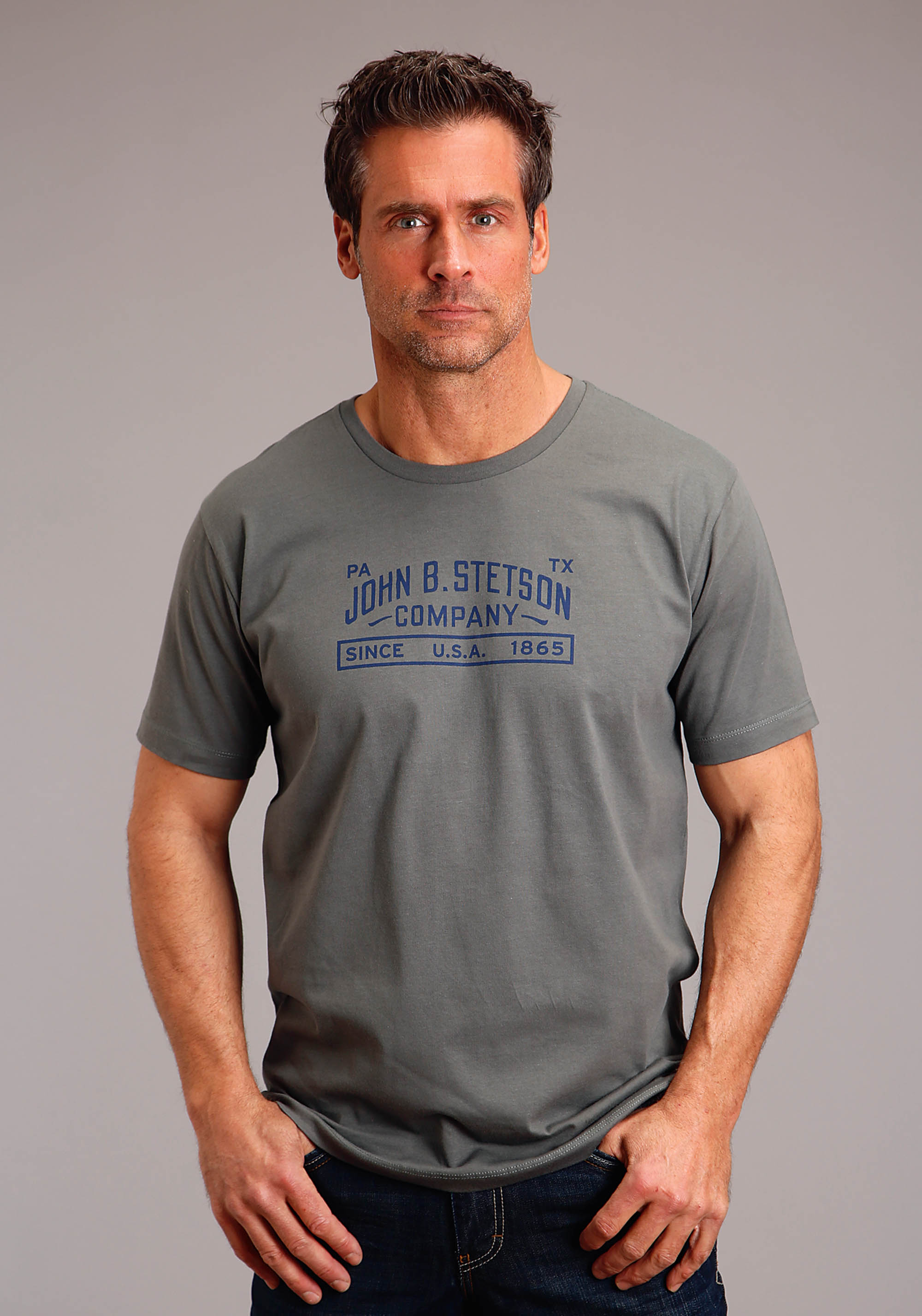 Stetson Men’s T-shirts Unisex Grey John B Stetson Company Screen Print