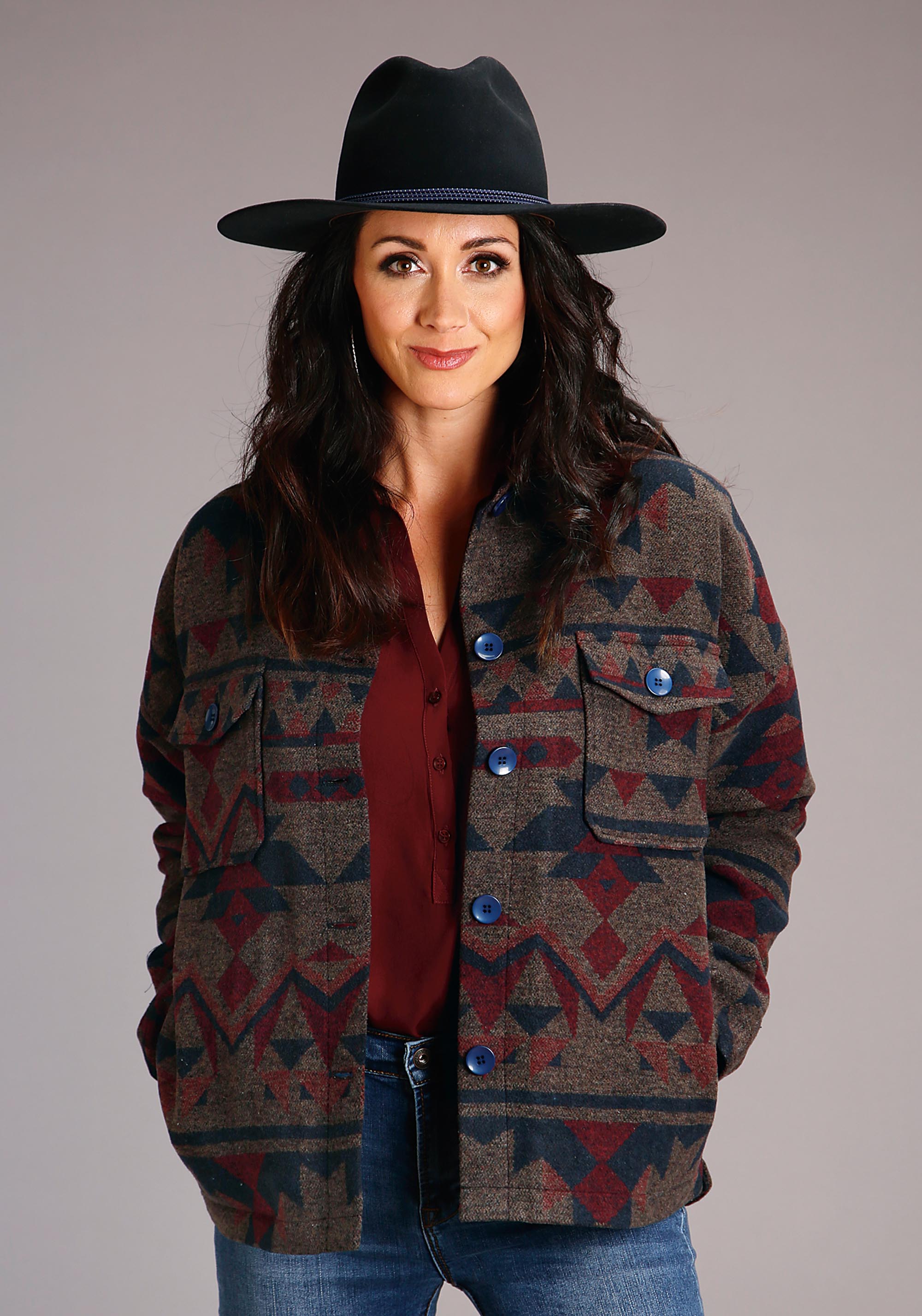 Stetson Women’s Collection- Outerwear Womens Blue 00959 Navy Aztec Btn Frt Jacket