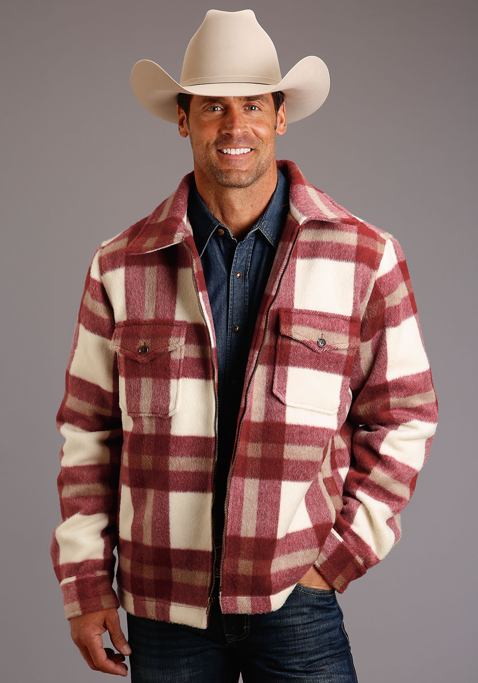 11-097-0119-1064-re Mens 1394 Red/cream Plaid Wool Blend Coat