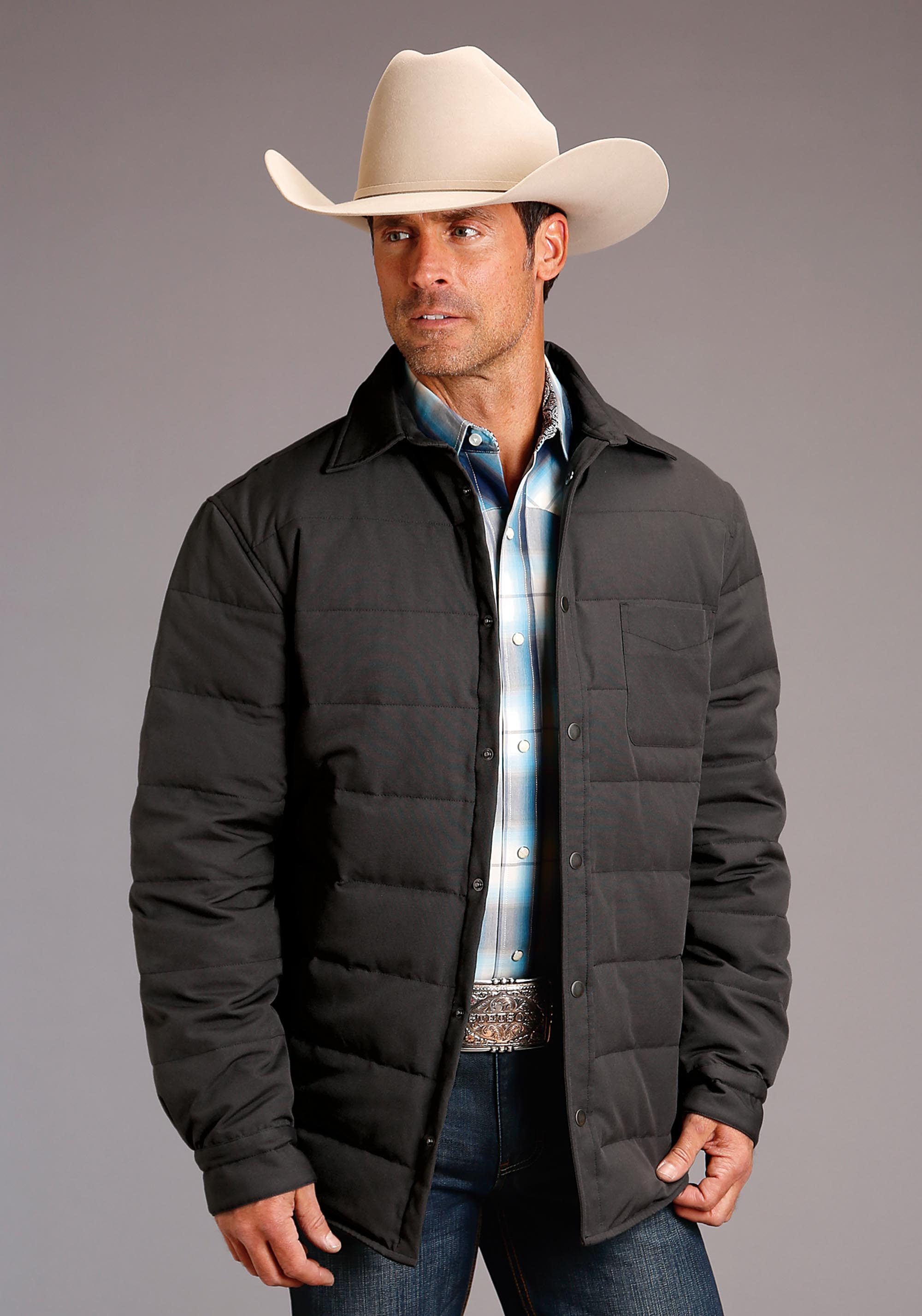 Black Down Jacket Mens 00901 Grey Canvas Shirt Jacket