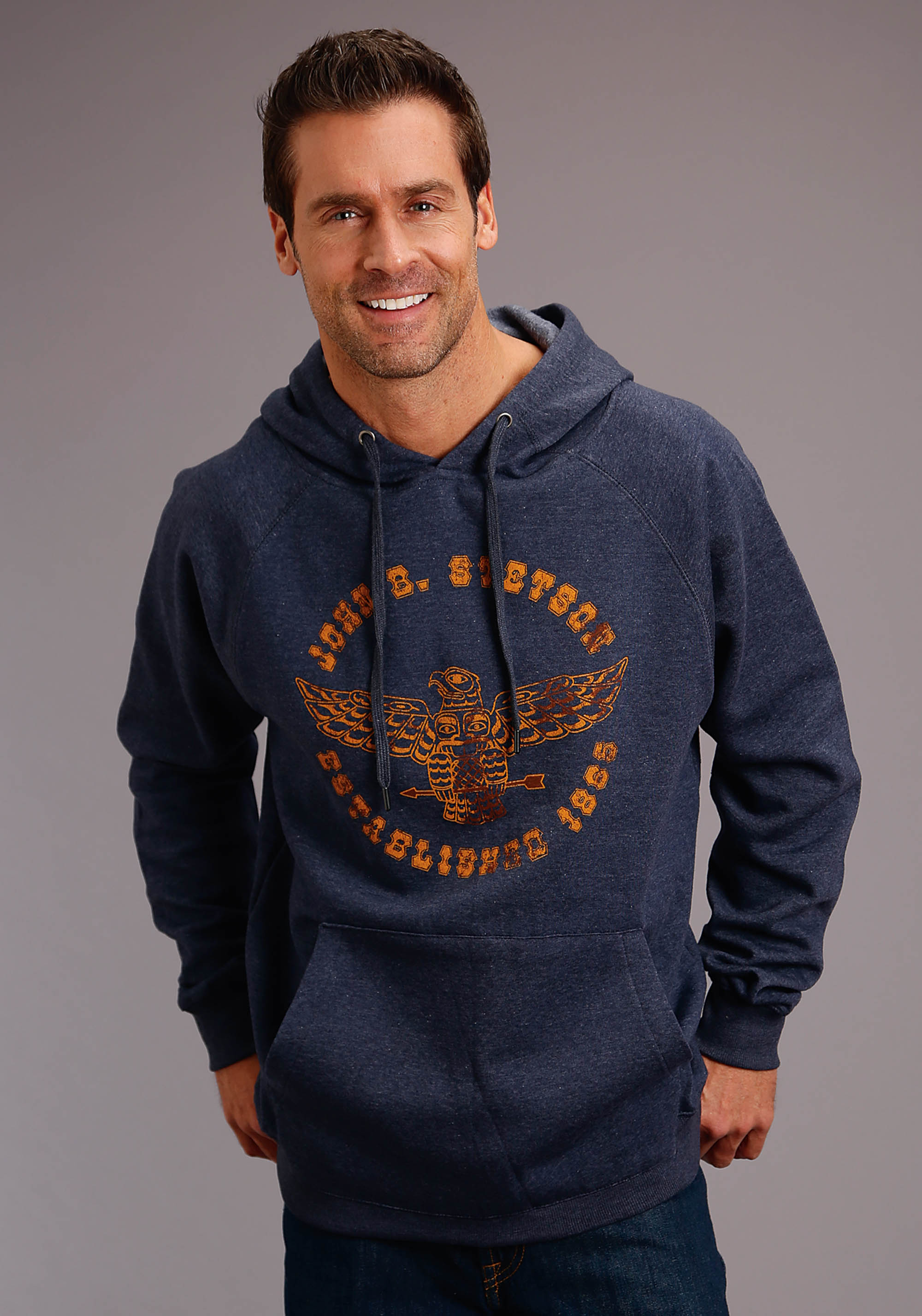 Stetson Men’s Collection- Sweatshirts Mens Blue Stetson Eagle In Orange Screen Print