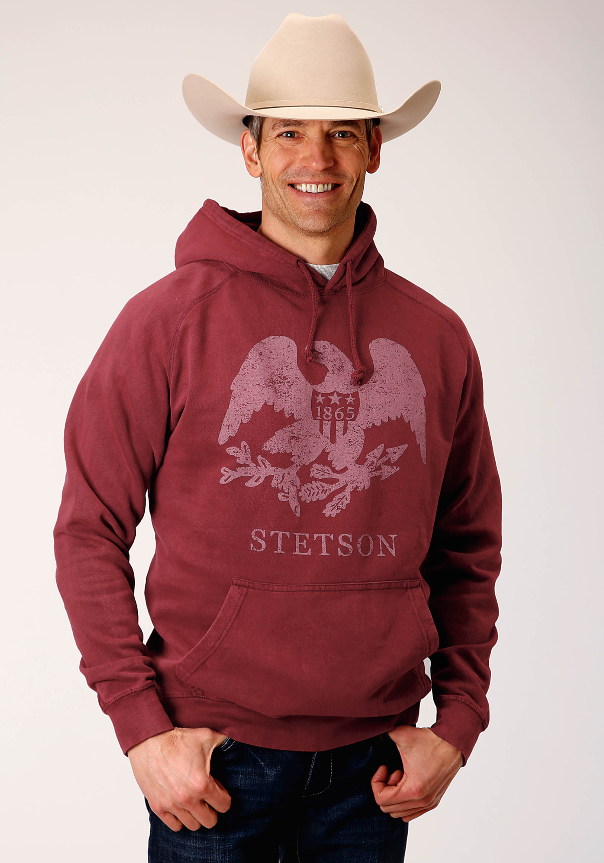 Stetson Men’s Collection -sweatshirt Mens Wine Stetson Eagle 1865 Distressed Screen