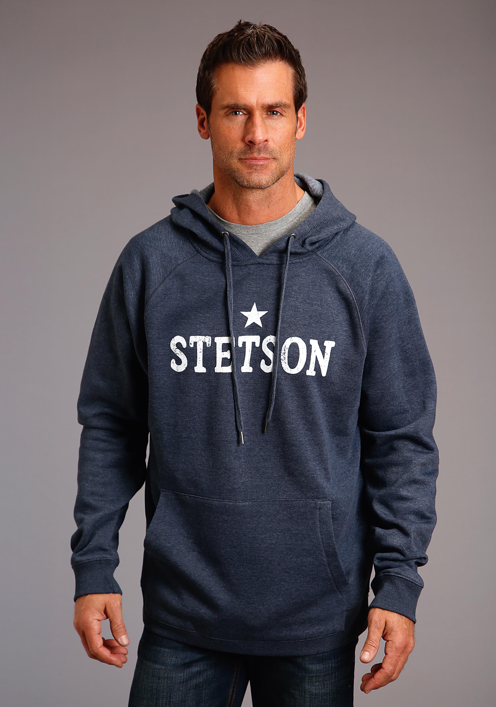 Stetson Men’s Collection- Sweatshirts Mens Blue Stetson With Star Print Hooded Sweash