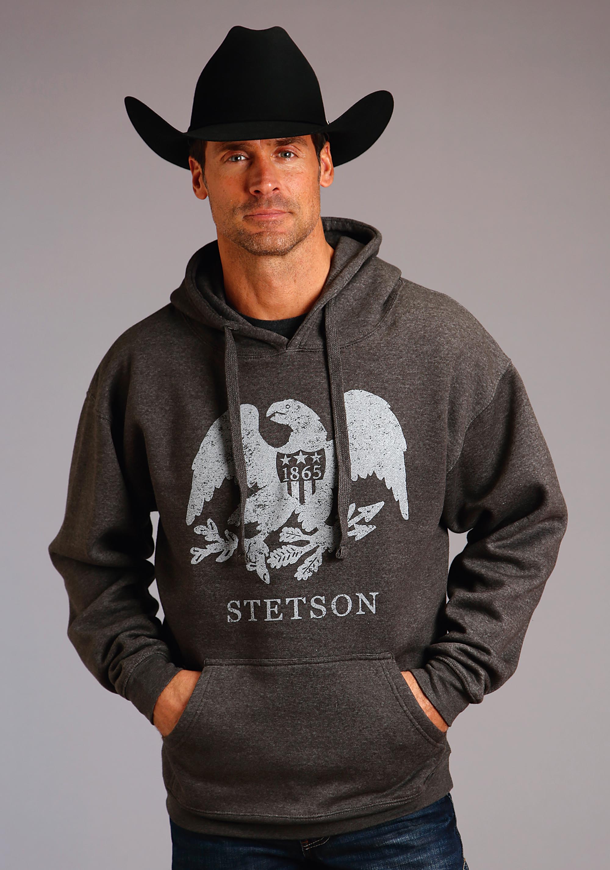 Stetson Men’s Sweatshirts Mens Grey Stetson 1865 Eagle Screen Print