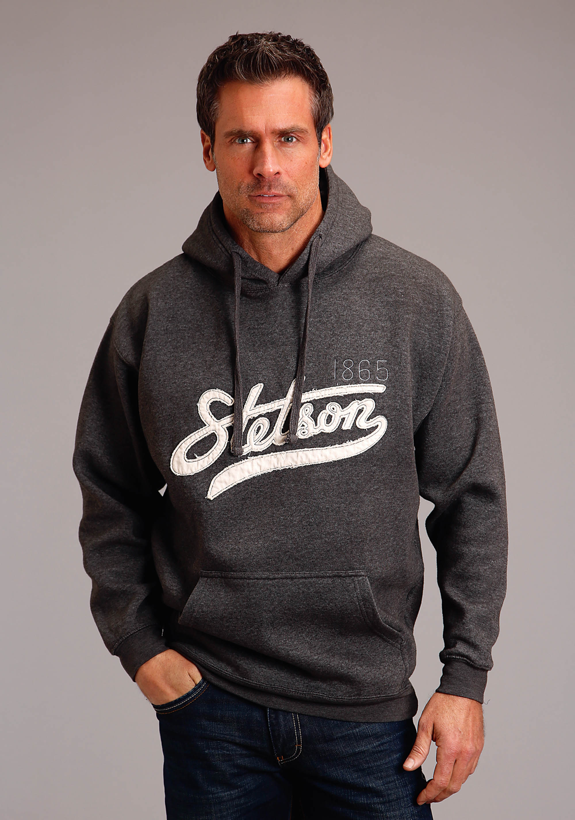 Stetson Men’s Sweatshirts Mens Grey Stetson 1865 Applique Script Embrider