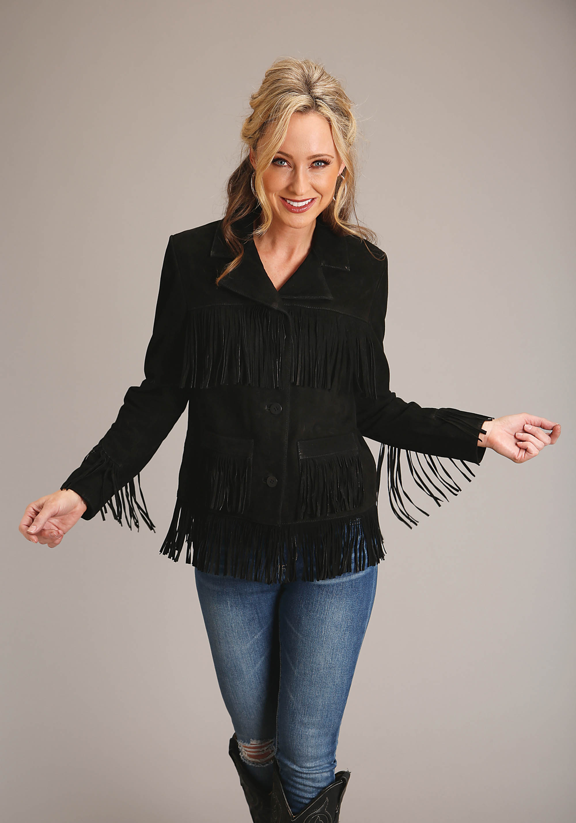 Stetson Women’s Collection – Outerwear Womens Black Lamb Suede Fringe Jacket