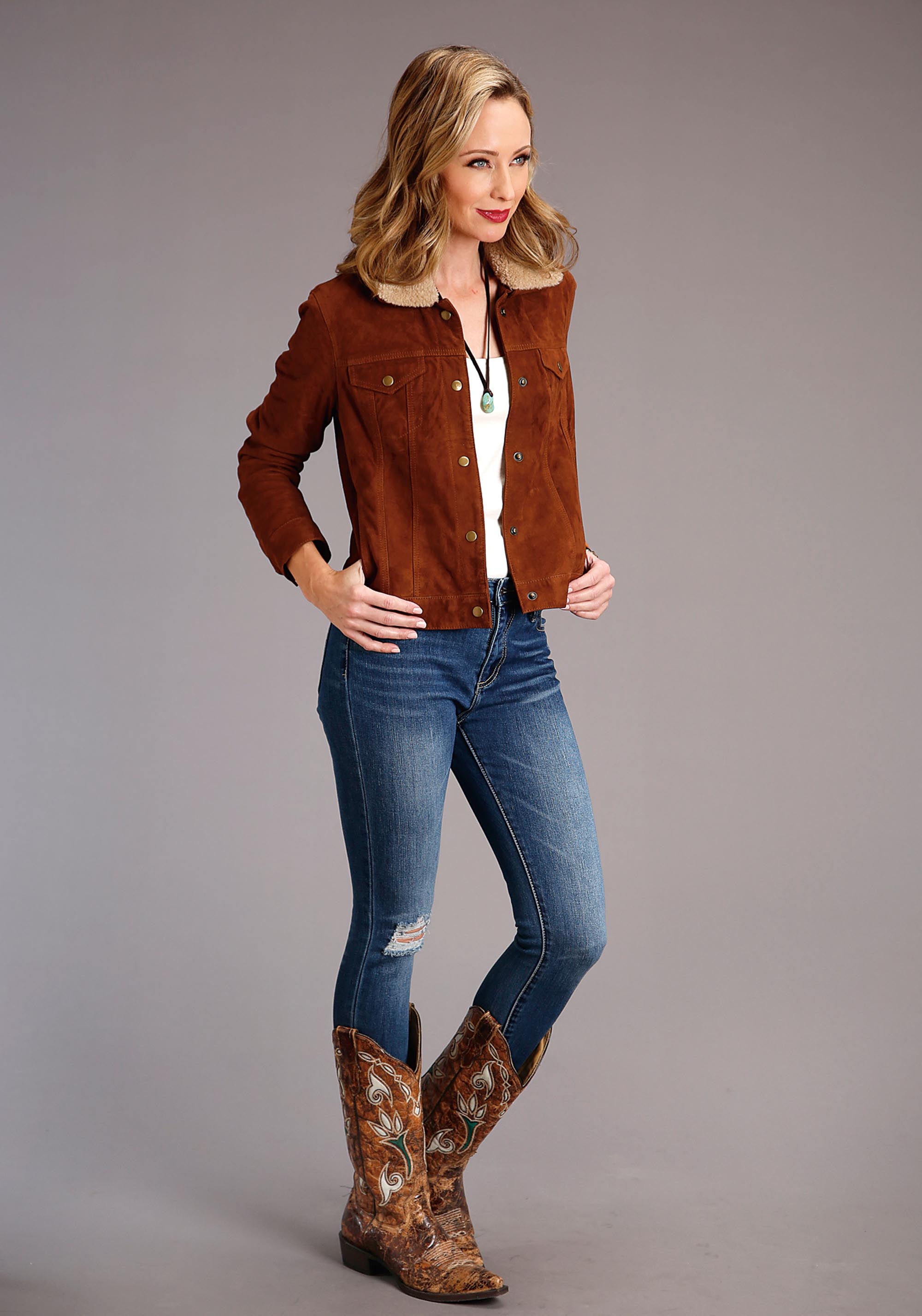 Classic Bomber Jacket Womens Chamois Tan Suede Jean Jacket Style