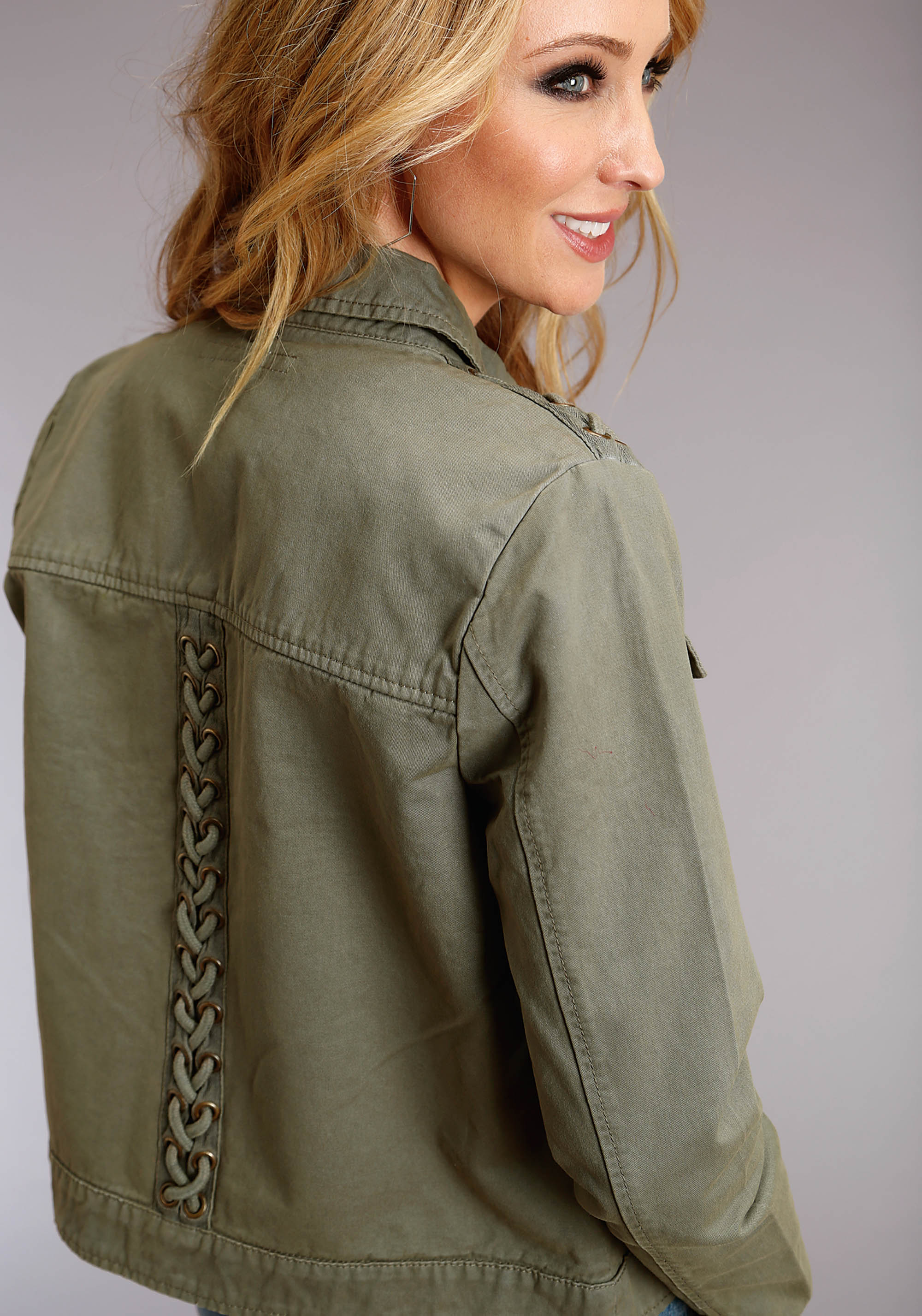 Olive Twill Jacket Womens Green Olive Twill Jacket W/cording Details