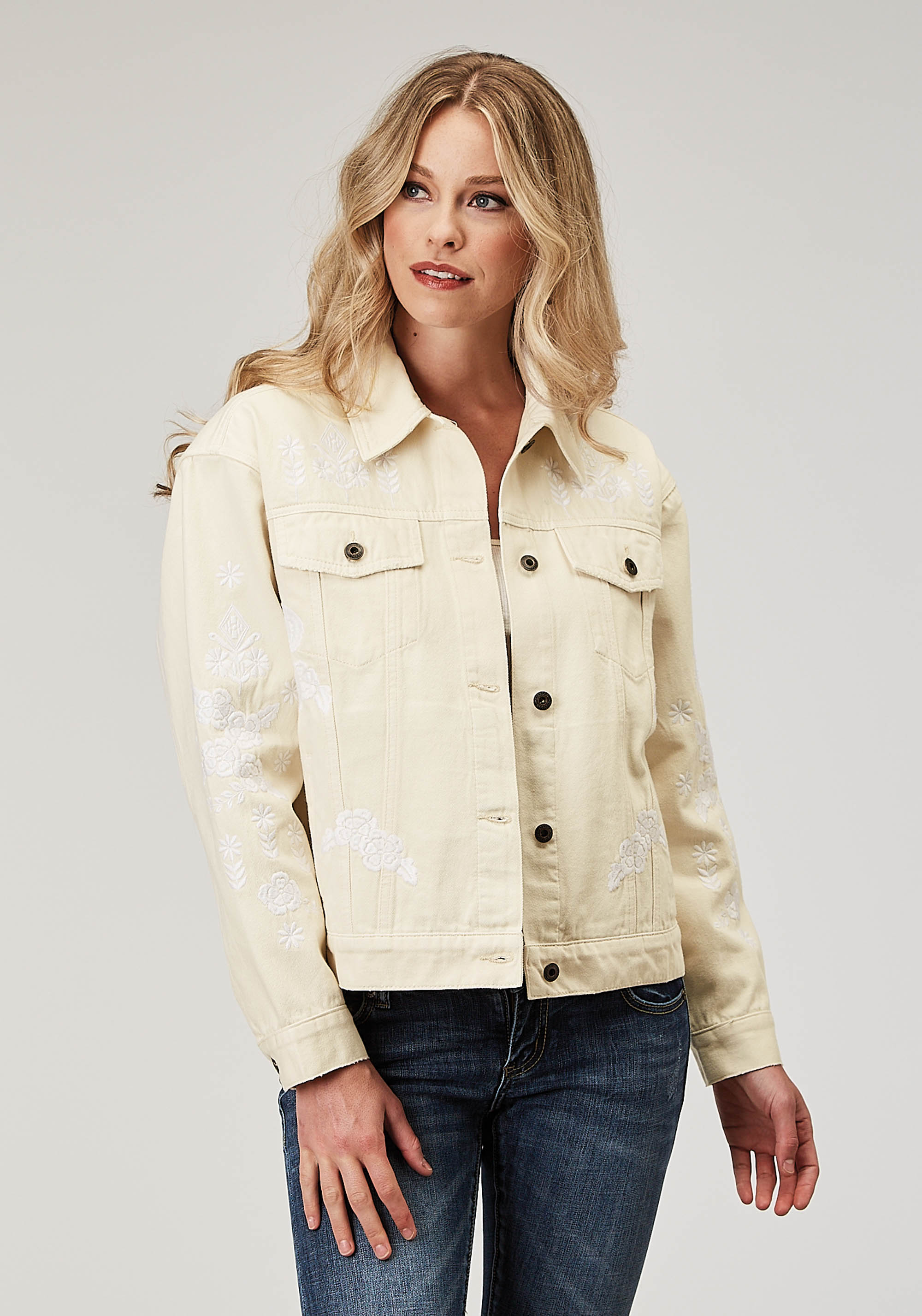 Stetson Women’s Collection- Spring Ii Womens Cream Denim Jacket Allover Embroidery