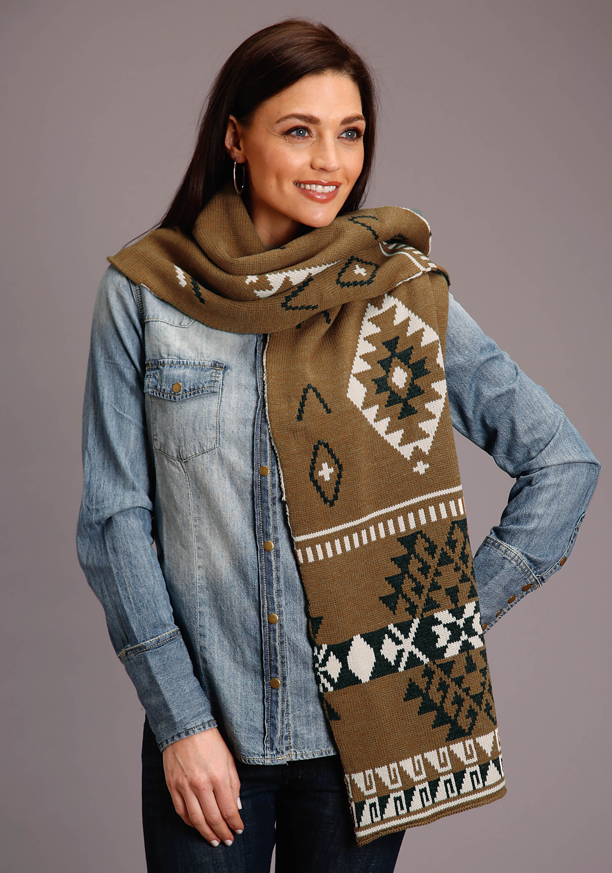 Stetson Women’s Collection- Fall Ii Womens Yellow 00545 Gold Aztec Design Sweater Scarf