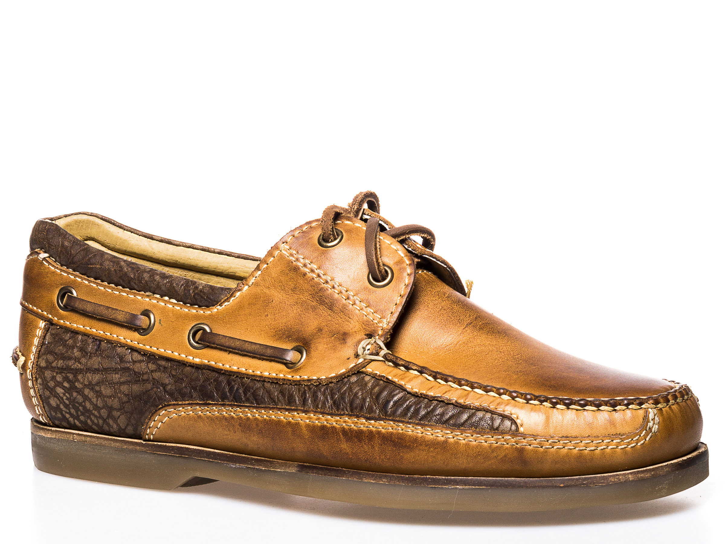 Dillon Mens Burnished Tan Leather Boat Shoe