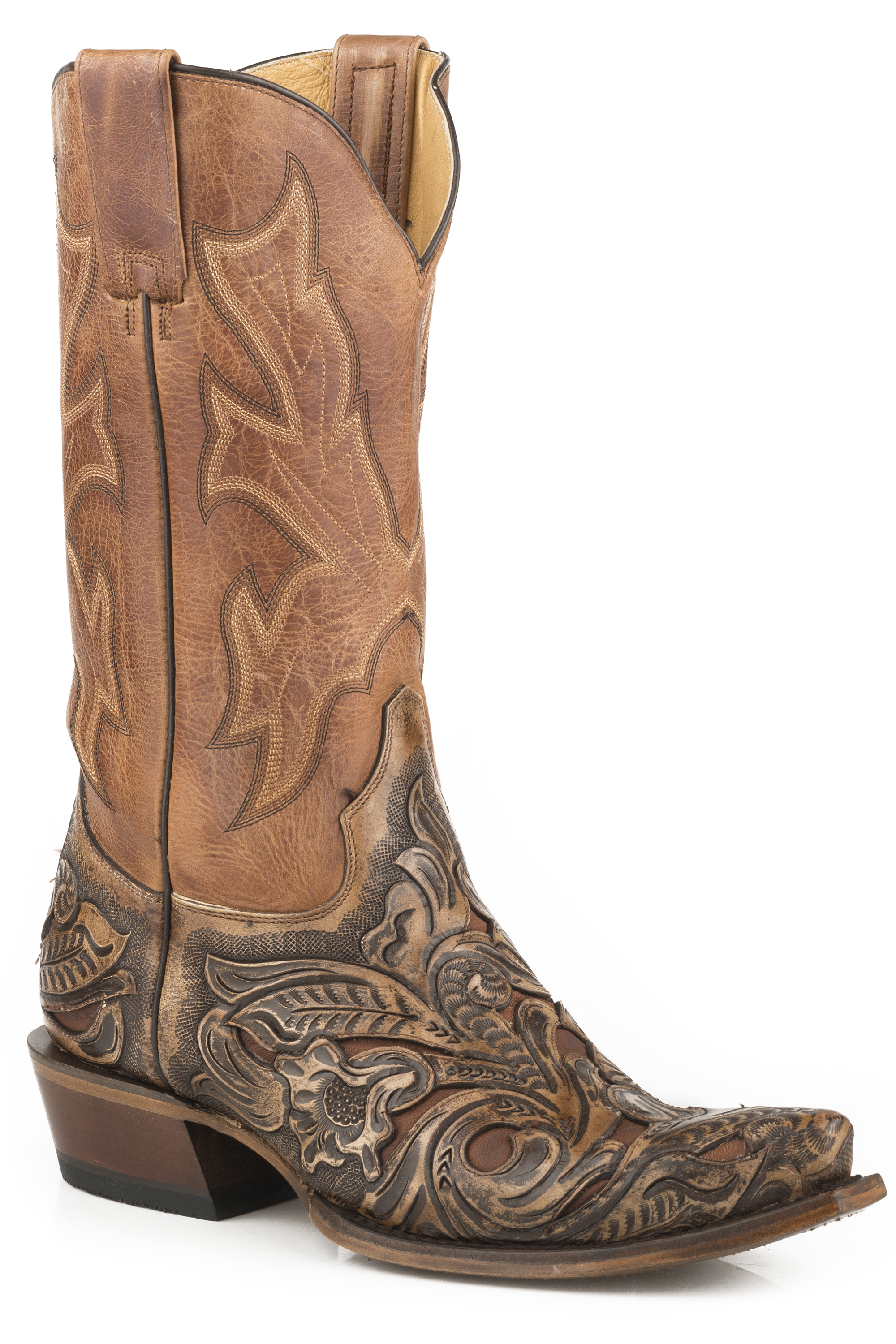 Wicks Mens Medium Brown Tan Tooled Vamp W/filigree