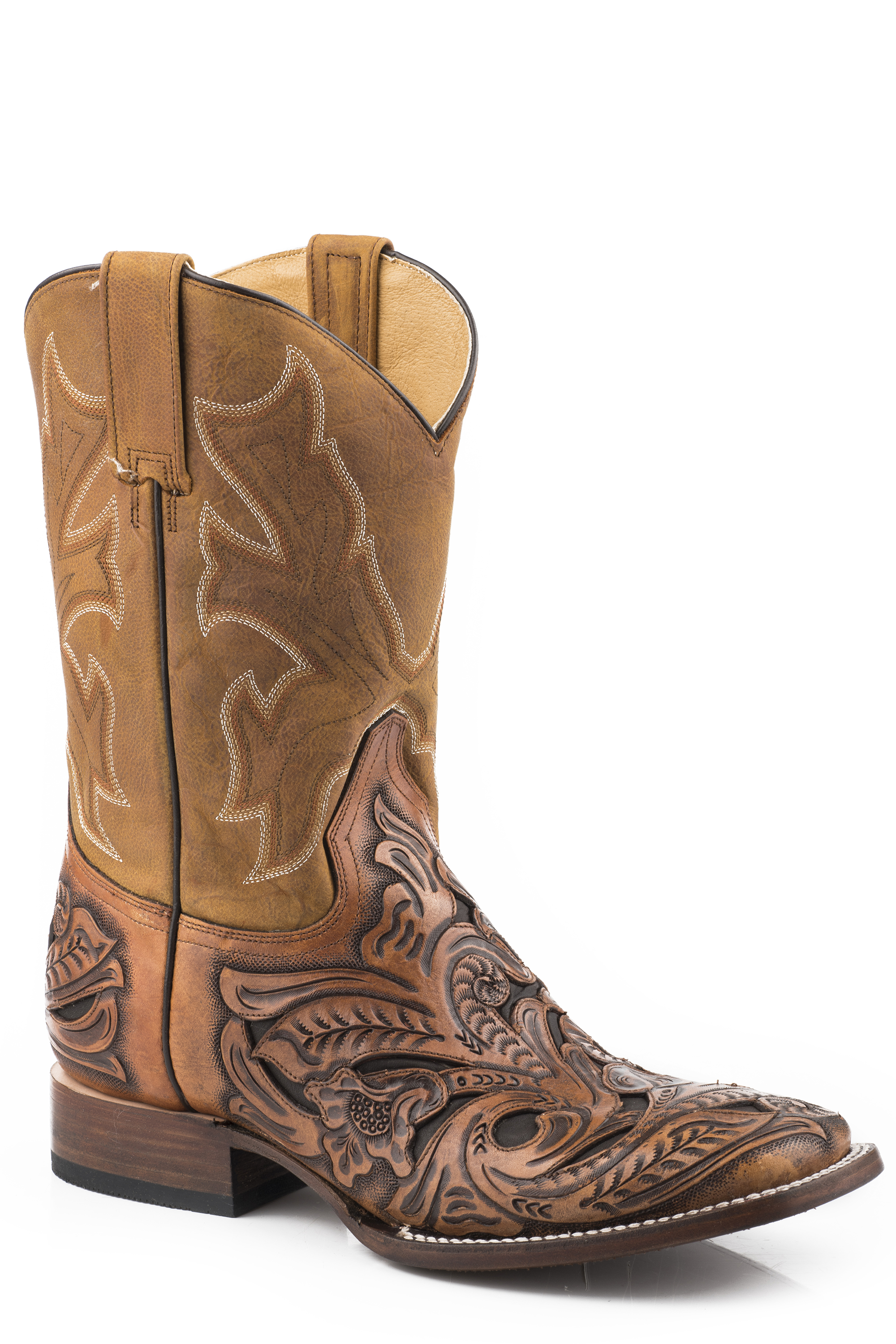 New West Mens Brown Tooled Tan Vamp