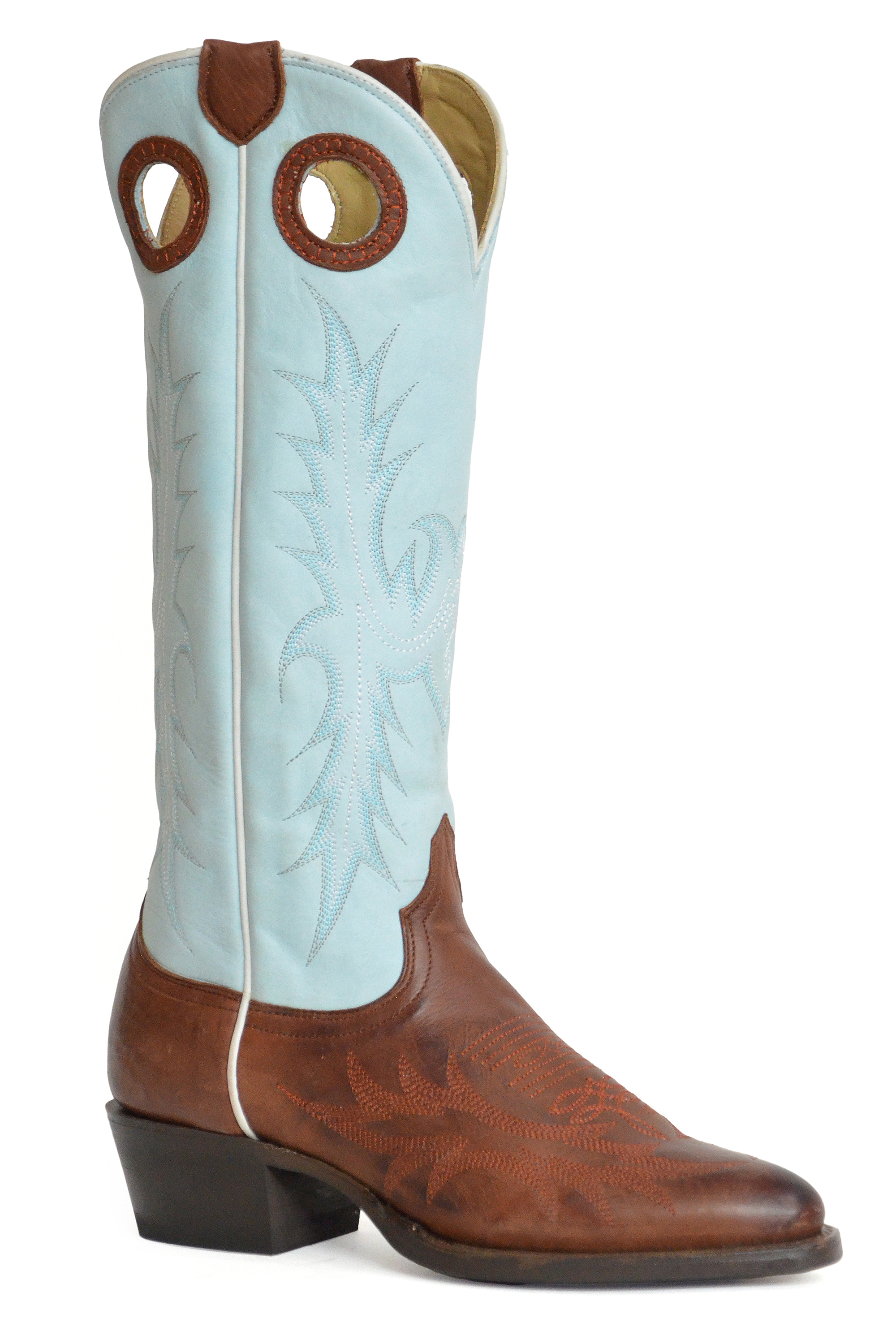 Belle Womens Cognac Calf Vamp And Baby Blue Shaft